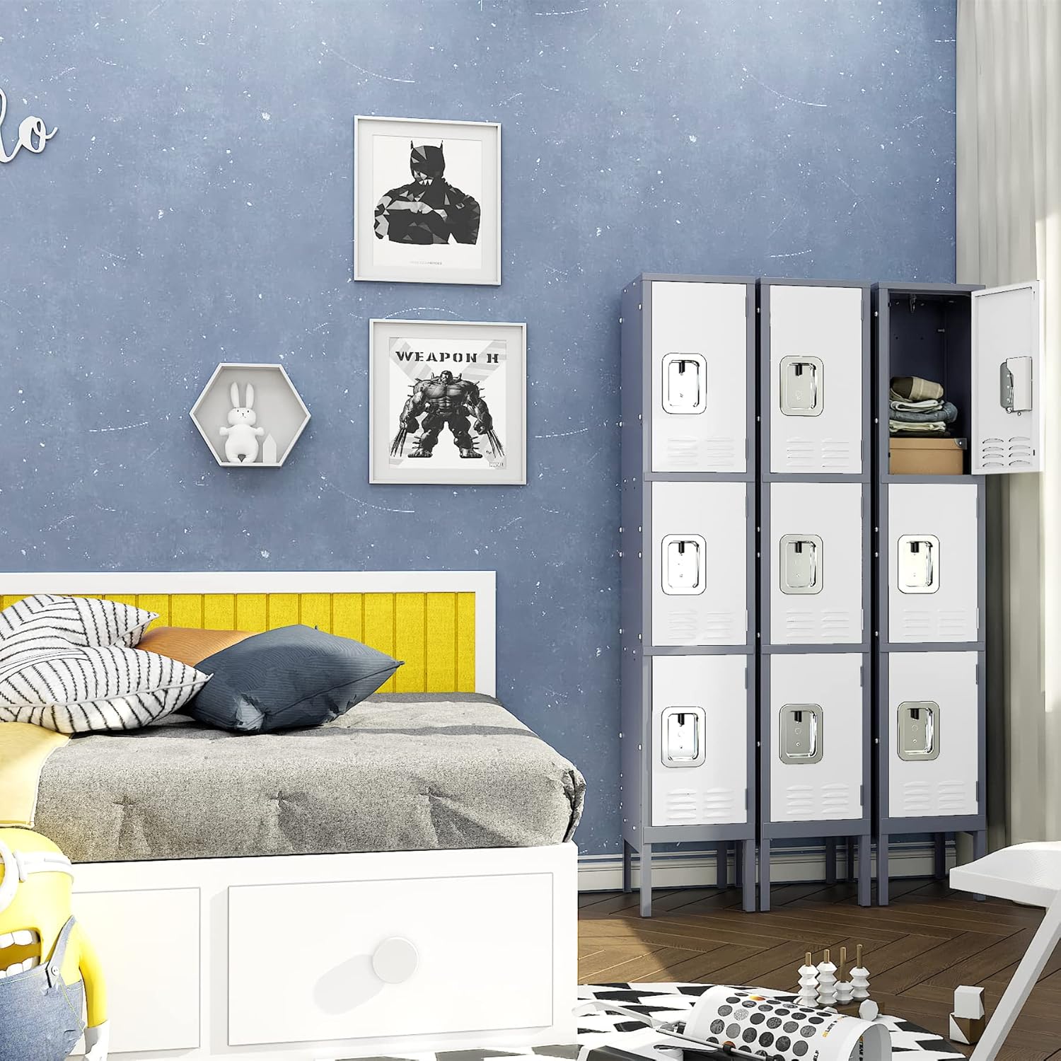 Yizosh Metal Lockers for Employees with Lock, Employees Locker Storage Cabinet with 1 Doors, Tall Steel Storage Locker for Gym, School, Office (Gray White, 3 Door)