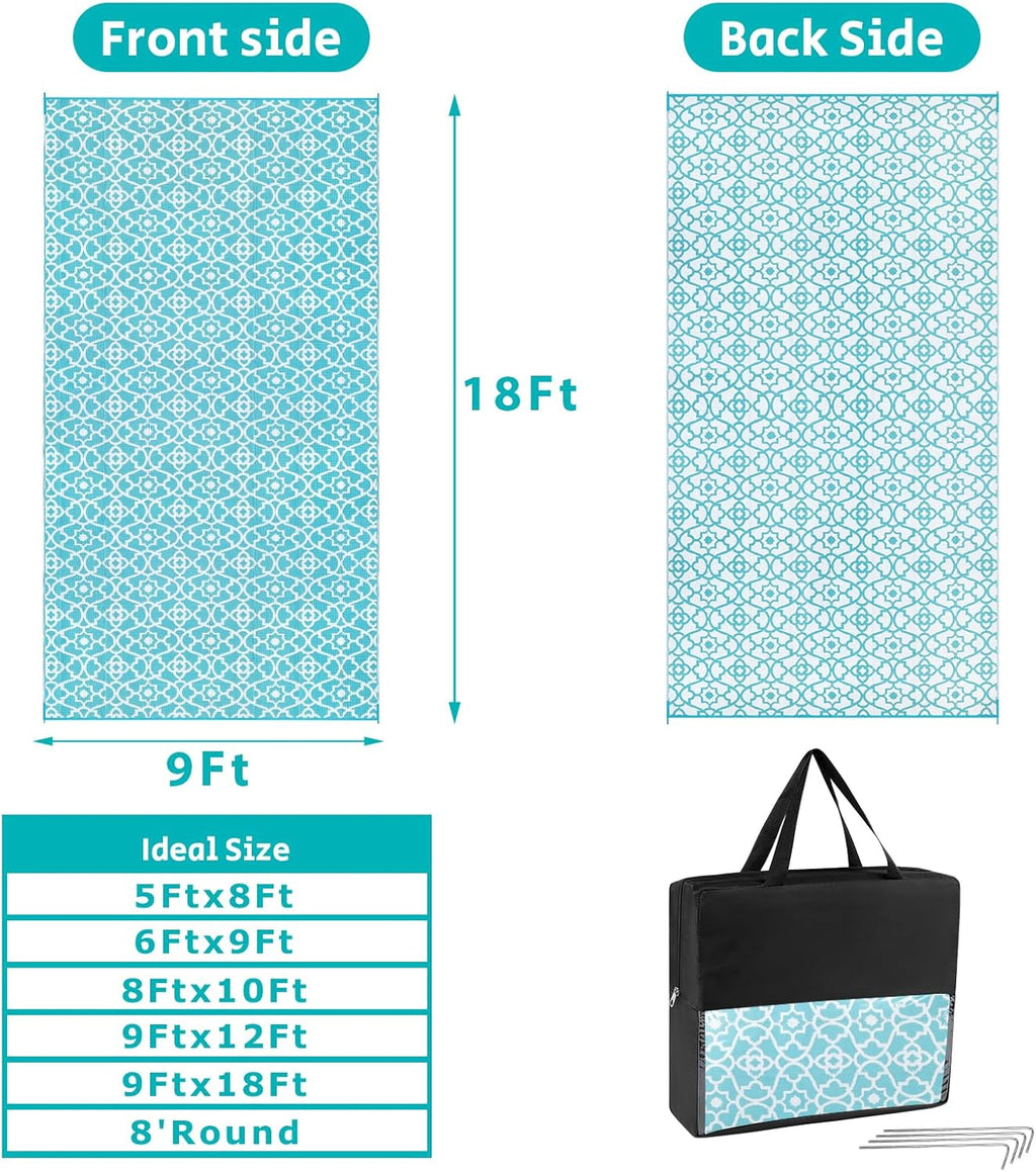 HEBE Outdoor Rug Waterproof 9x18, Plastic Straw Rug Camping Rug, Reversible Outdoor Patio Rugs RV Mat Clearance, Indoor Outside Floor Carpet for Porch,Deck,Camper,Balcony,Backyard