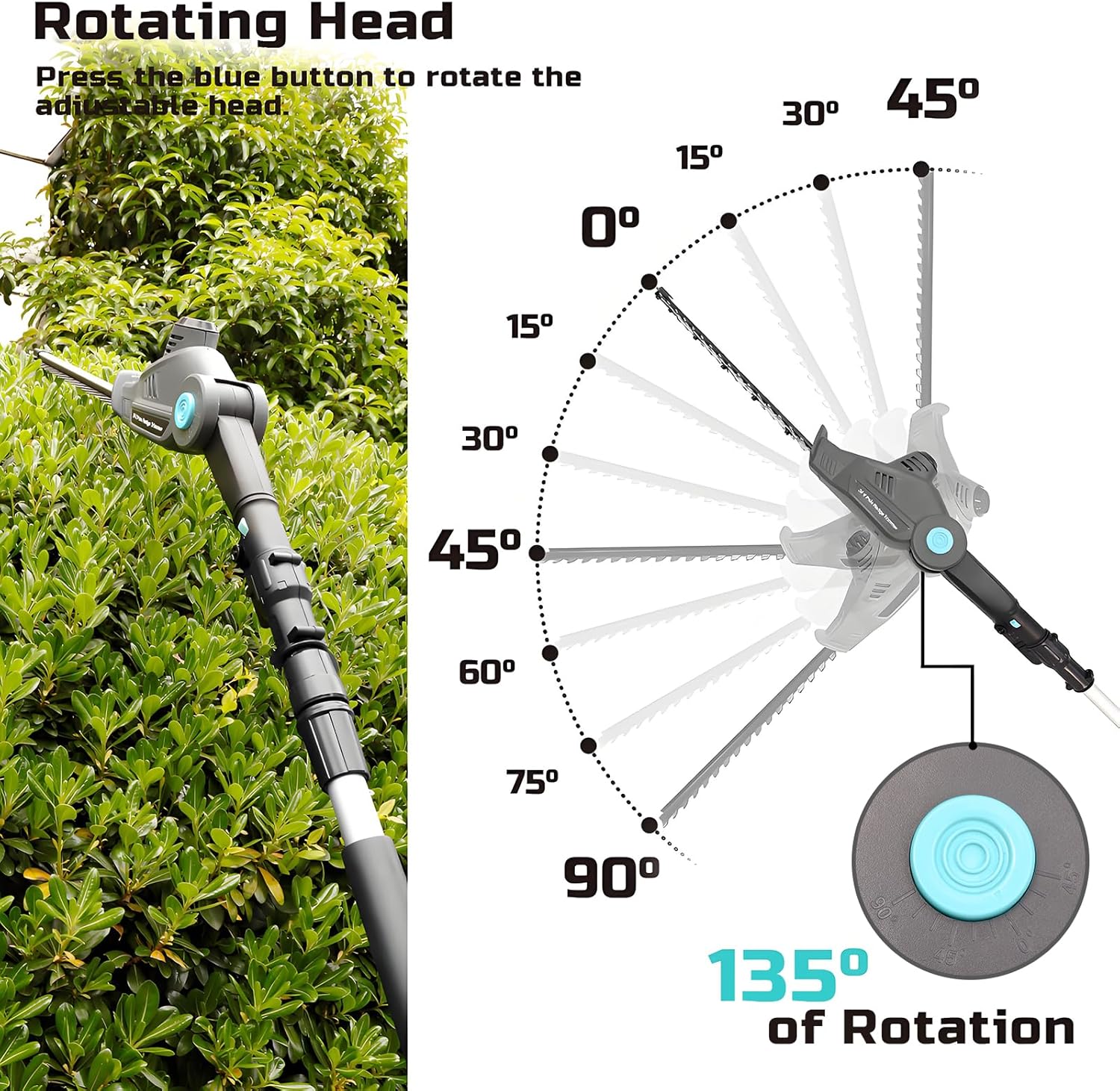 20V Cordless Telescopic Pole Hedge Trimmer Long Reach Extendable Hedge Cutter - 1x 2.0AH Battery, Shoulder Strap, Fast Charger - for Hedges, Branches