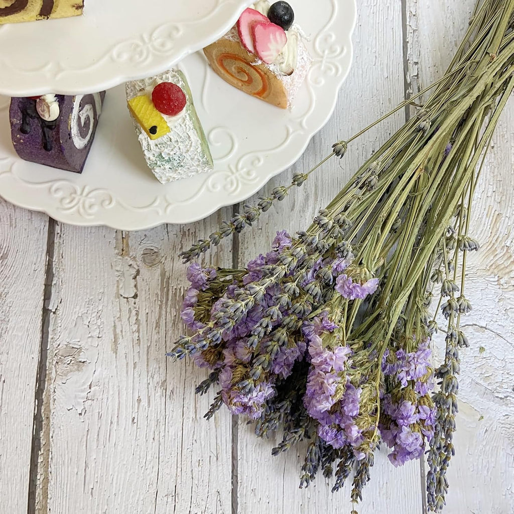 L'BREVOGA Dried Lavender & Statice Flower Bouquets, 100% Natural Dried Flowers for Decoration Home Party - Light Purple, 13.5 in