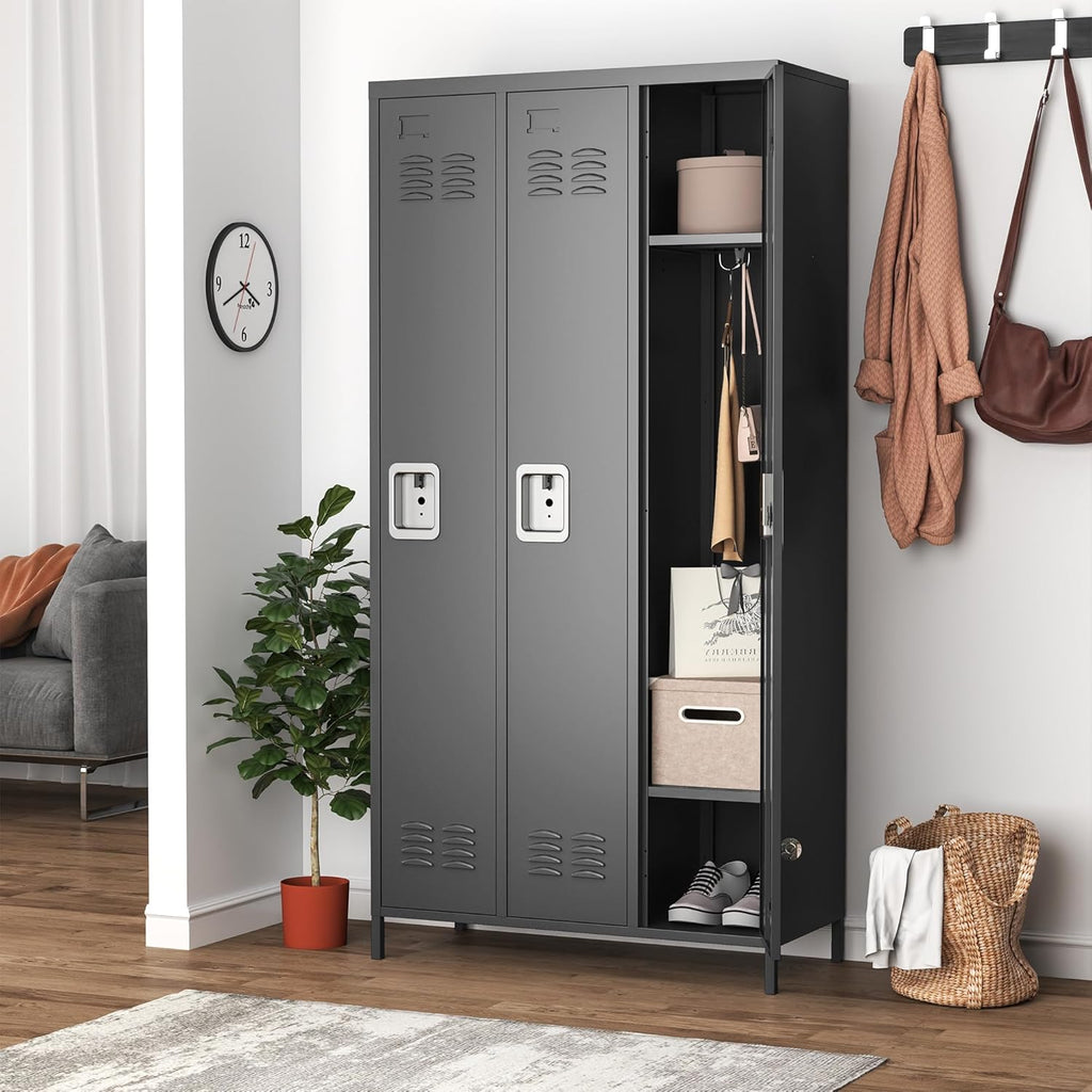 Metal Lockers for Employees, Storage Employee Locker, 72" Storage Lockers with Shelves Steel Cabinet for Home (Black, 3 door-72'')