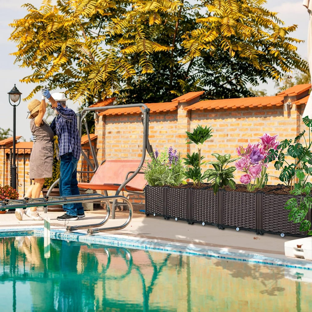 Vegetable Planter Box Large Planters for Outdoor Plants Garden Box with Drain Outlet for Flower/Herbs, Patio-Balcony-Backyard with Easy Assembly