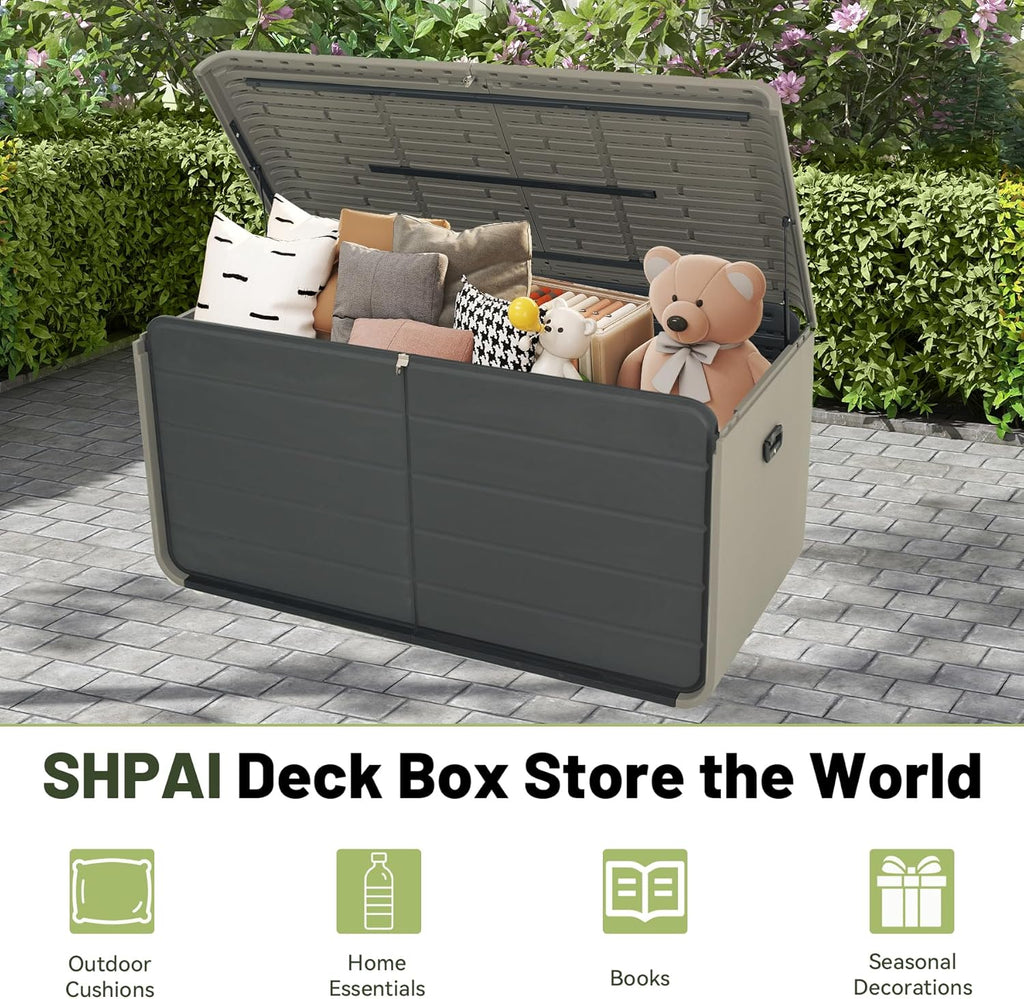 Resin Deck Box 260 Gallons, Extra Large Heavy-Duty Outdoor Storage Box, Lockable & Waterproof Patio Outside Storage Box for Patio Furniture, Garden Tools, Pool Supplies