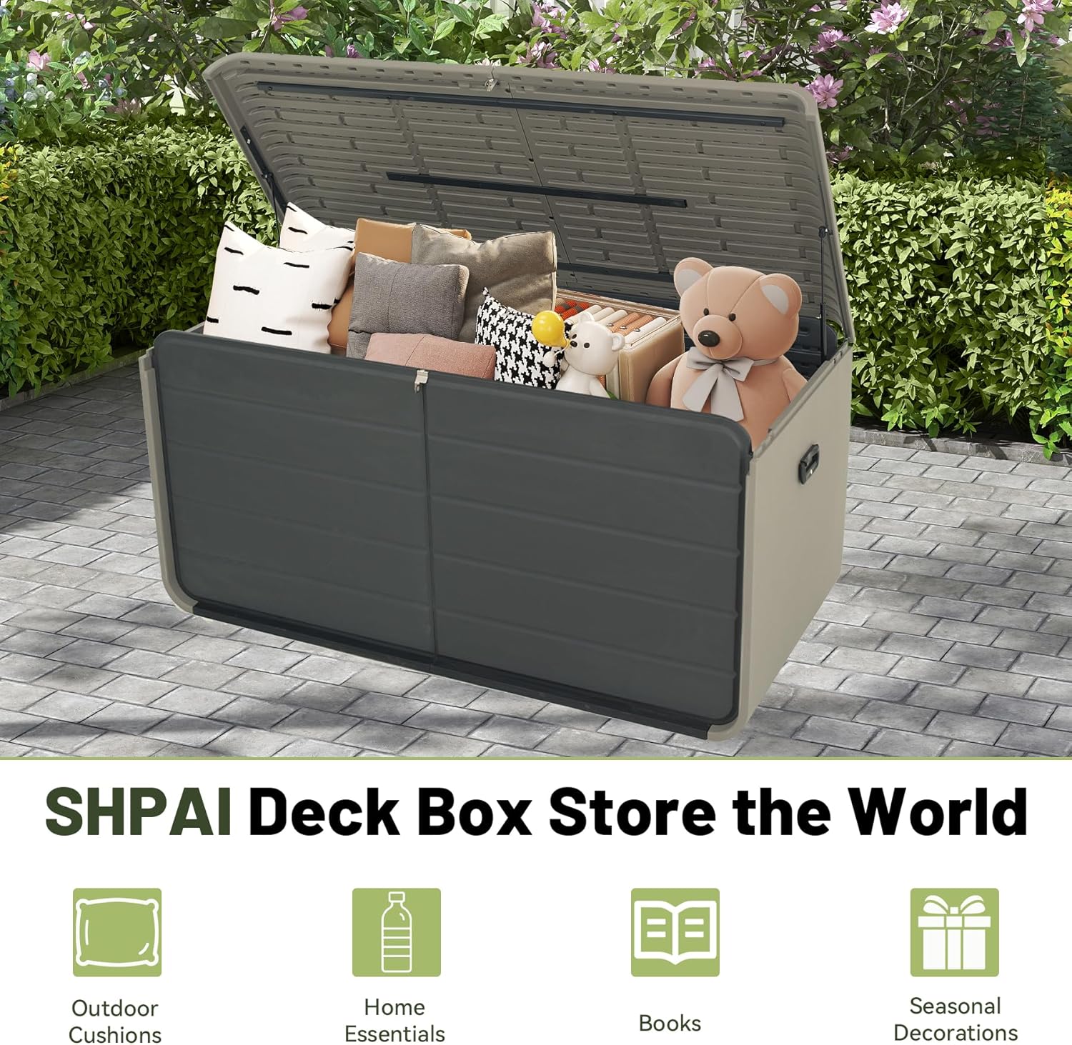 Resin Deck Box 200 Gallons, Extra Large Heavy-Duty Outdoor Storage Box, Lockable & Waterproof Patio Outside Storage Box for Patio Furniture, Tools, Pool Supplies