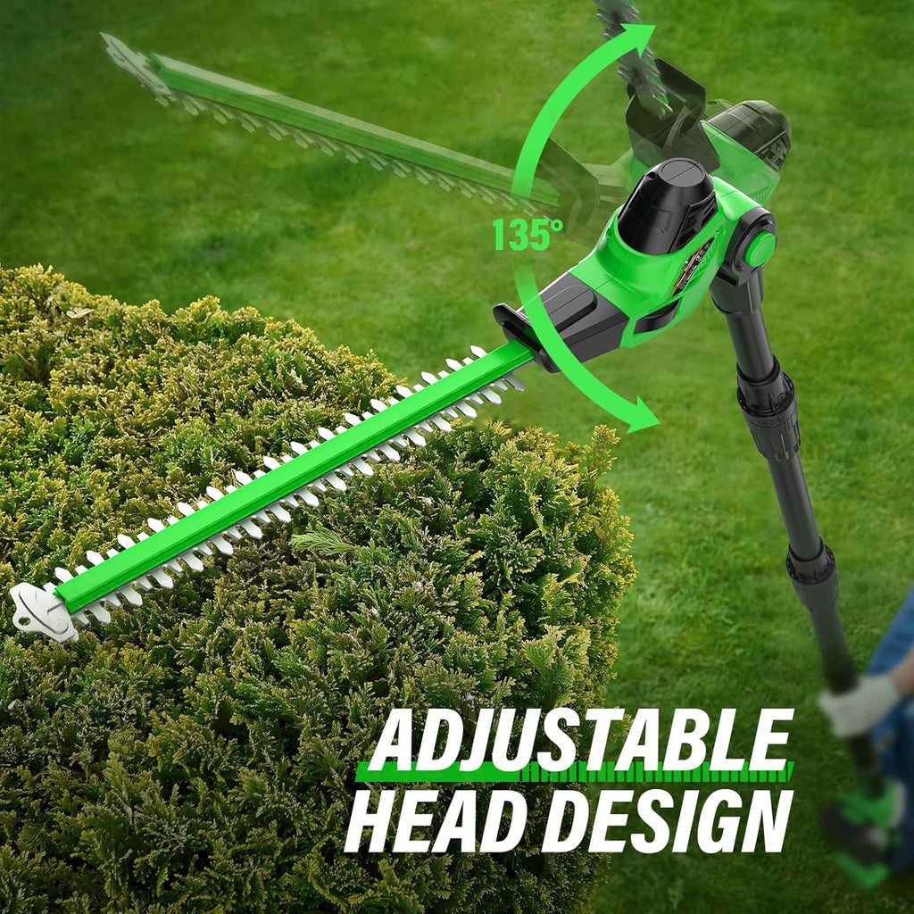 SOYUS Pole Hedge Trimmer Cordless, 18-inch Electric Hedge Trimmer with Extension Pole, 16-Foot Max Reach, Multi-Angle, 2 * 2.0Ah Batteries and Charger Included