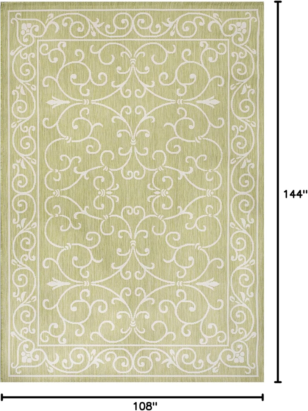 JONATHAN Y SMB106H-9 Charleston Vintage Filigree Textured Weave Indoor Outdoor Area Rug, Coastal,Traditional,Transitional Easy Clean,Bedroom,Kitchen,Backyard,Patio, Non-Shed, Green/Cream, 9 X 12
