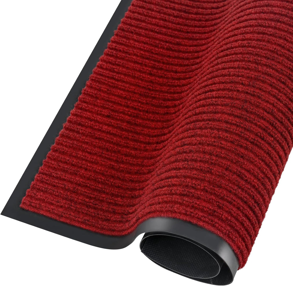 fani Heavy Duty Large Outdoor Indoor Entrance Black Doormat Waterproof Low Profile Entrance Rug Front Door Mat Patio Anti-Skid Rubber Back, 23x72 inch (Red)