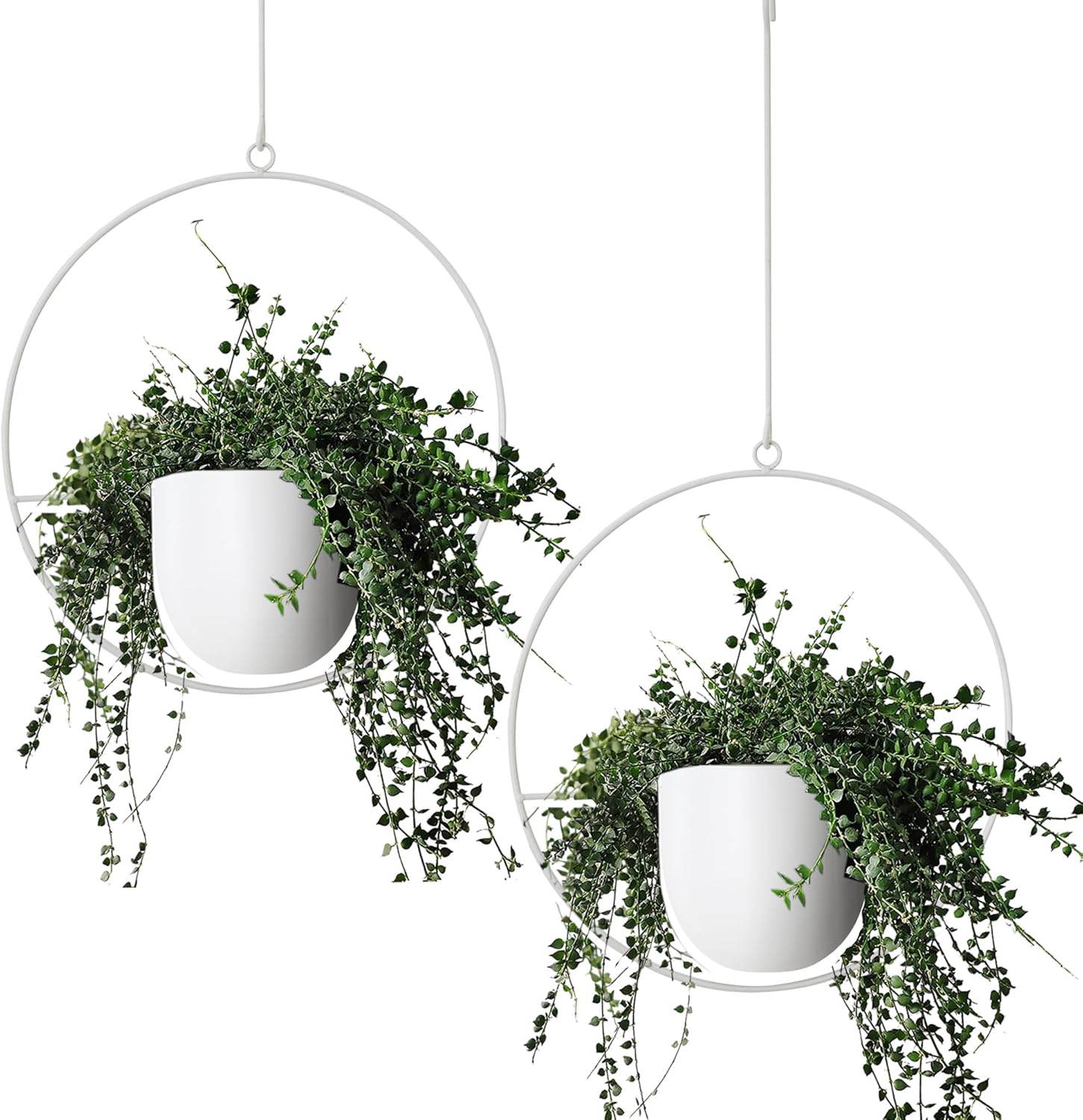 2 Pack Hanging Planters for Indoor Outdoor Plants Modern Metal Plant Hangers, Wall and Ceiling Hanging Plants Baskets Mid Century Minimalist Flower Pots Home Decor (White)