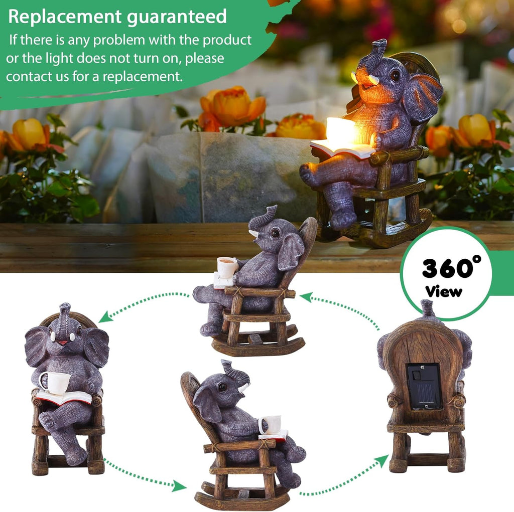 Elephant Statue Recliner Light Up Cup - Resin Elephant Fairy Garden Decor - Suitable for Home Desk Garden Lawn Patio Porch Ornamental, Unique Birthday Gifts for Mom Daughter(6.8 inch)