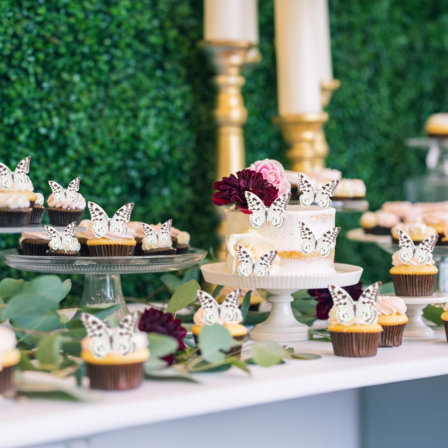 Ephlyn 48Pcs Edible Wafer Paper Butterflies for Cupcake Toppers Picks Edible Butterfly Cake Decorations for Wedding Birthday Party Butterfly Theme Baby Shower Kids Birthday Party Cake Supplies Coffee