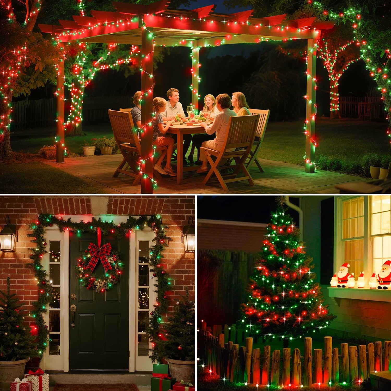 btfarm 2 Pack Solar String Lights Outdoor, 160LED 66FT Solar Fairy Lights Waterproof 8 Modes, Red Green Copper Wire Solar Powered Twinkle Lights for Outside Tree Garden Christmas Wedding Party Decor