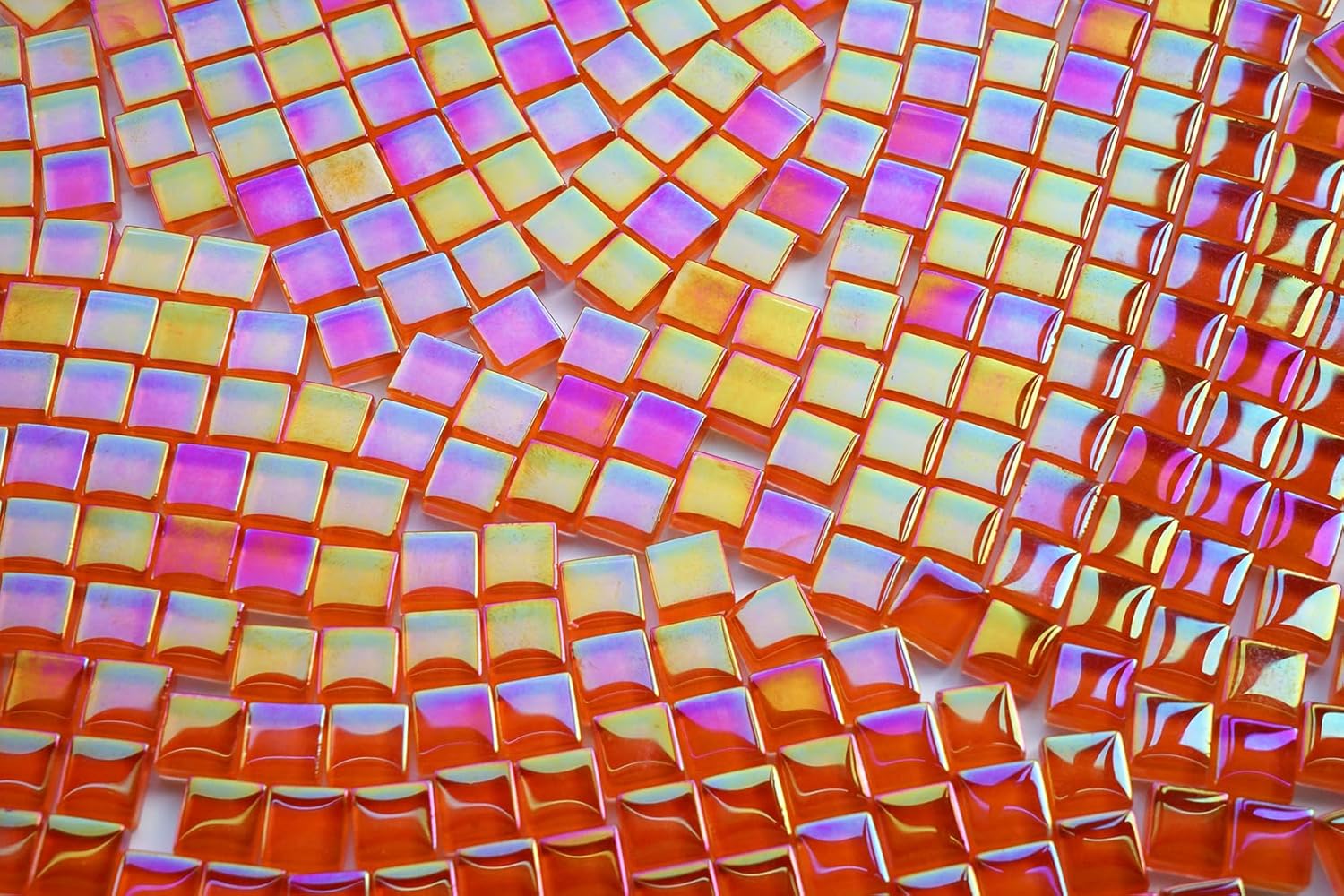 0.66lbs Iridescent Mosaic Tiles for Crafts, Bright Orange Glass Tiles for Creative Mosaic Projects, 3/8" Square Stained Glass Pieces Ideal for DIY Home Mosaic Decorations