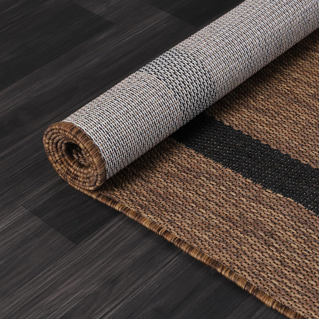 Bordered Outdoor Rug 8x10 Washable Outside Carpet for Indoor Patio Porch Waterproof Easy Cleaning Non Shedding Area Rugs Nut Brown - Black 8 x 10