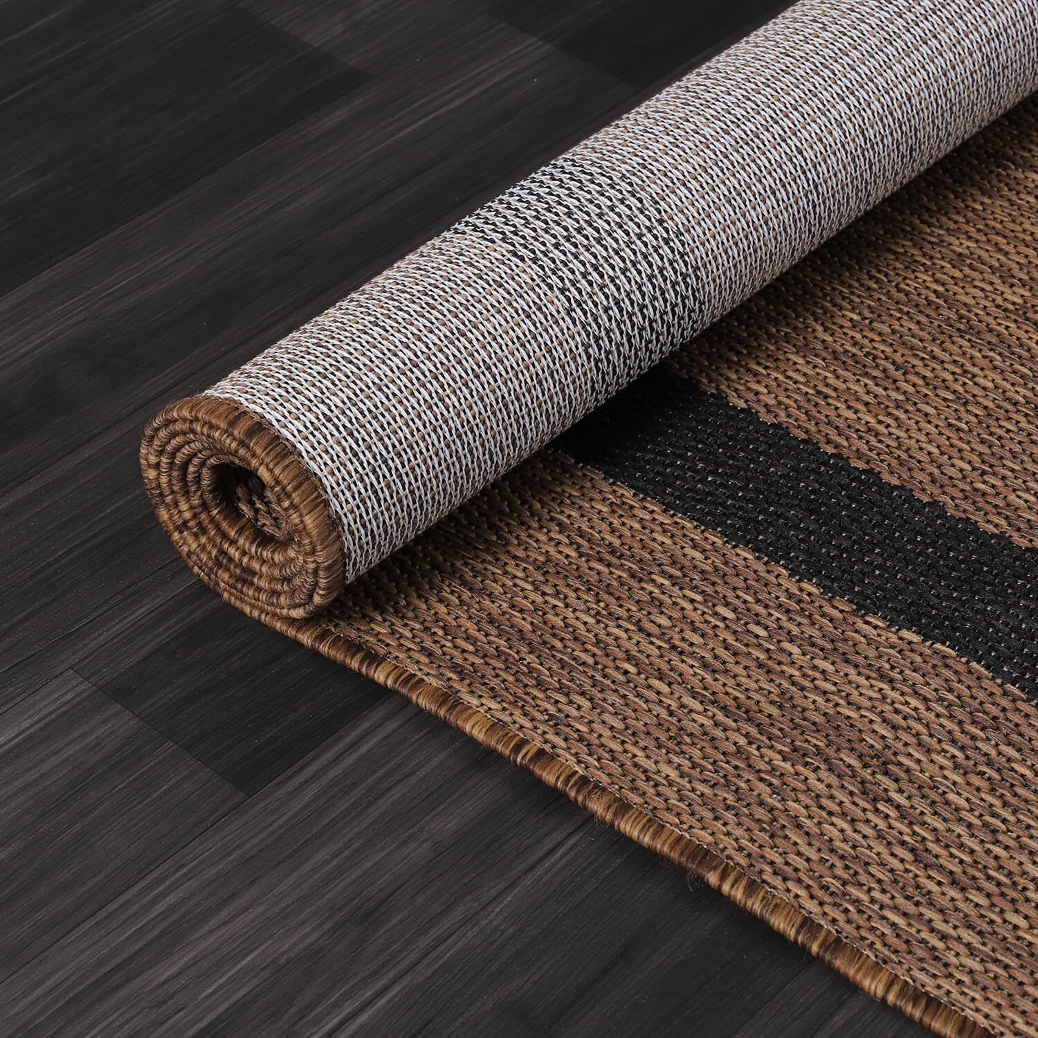 Bordered Outdoor Rug 8x10 Washable Outside Carpet for Indoor Patio Porch Waterproof Easy Cleaning Non Shedding Area Rugs Nut Brown - Black 8 x 10