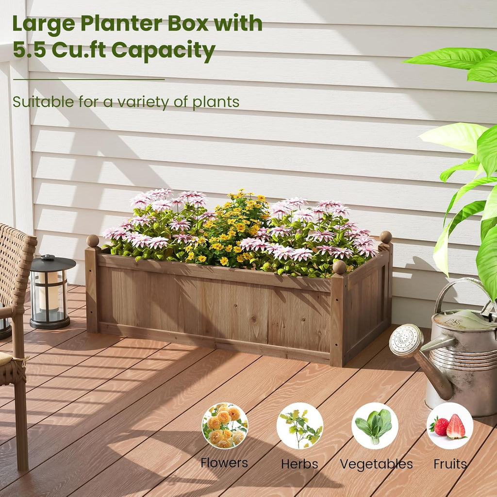 Giantex Wood Raised Garden Bed, 46"x24"x16" Rectangular Planter Box w/Drainage Holes for Growing Vegetables, Flowers, Herbs, Fruits, Easy Assembly, Outdoor Planting Bed for Backyard, Garden, Lawn