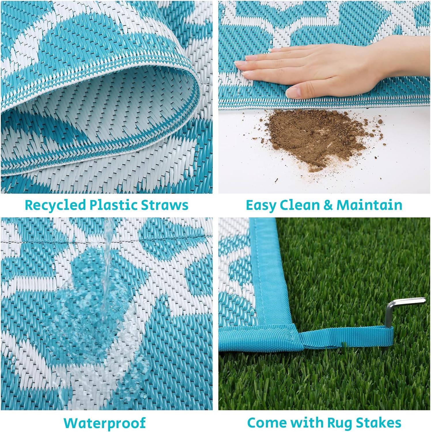 HEBE Outdoor Rug Waterproof 6x9, Plastic Straw Rug Camping Rug, Reversible Outdoor Patio Rugs RV Mat Clearance, Indoor Outside Floor Carpet for Porch,Deck,Camper,Balcony,Backyard