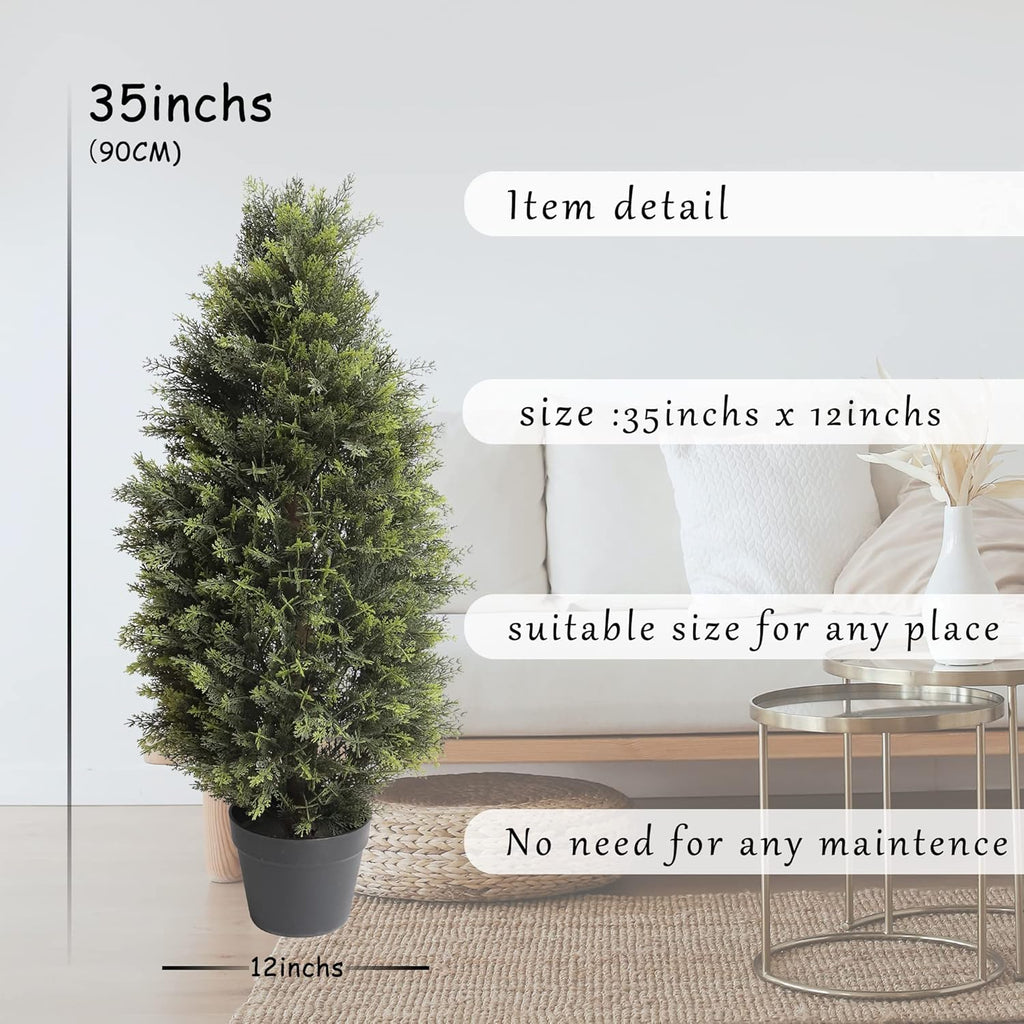 3FT Artificial Cedar Topiary Trees, Fake Cypress Trees Faux Pine Shrubs Plants, Evergreen Plants for Home Porch Decor Set of 2