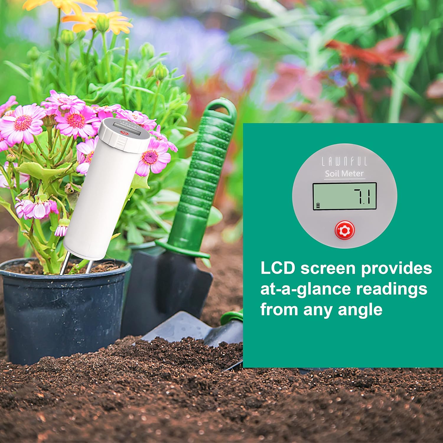 Digital Soil pH Meter, Industrial Grade Soil pH Tester with Calibration-Free LCD Display, High Accuracy Soil pH Pen, Soil pH Monitor for Garden, Lawn, Plant (White)