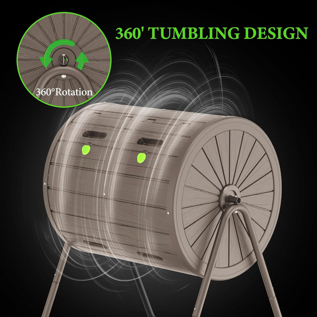 Dual Chamber Tumbling Composter 43 Gallon Large Outdoor Tumbling Composter Efficient Batch Composting Easy Turn Design (Grey)