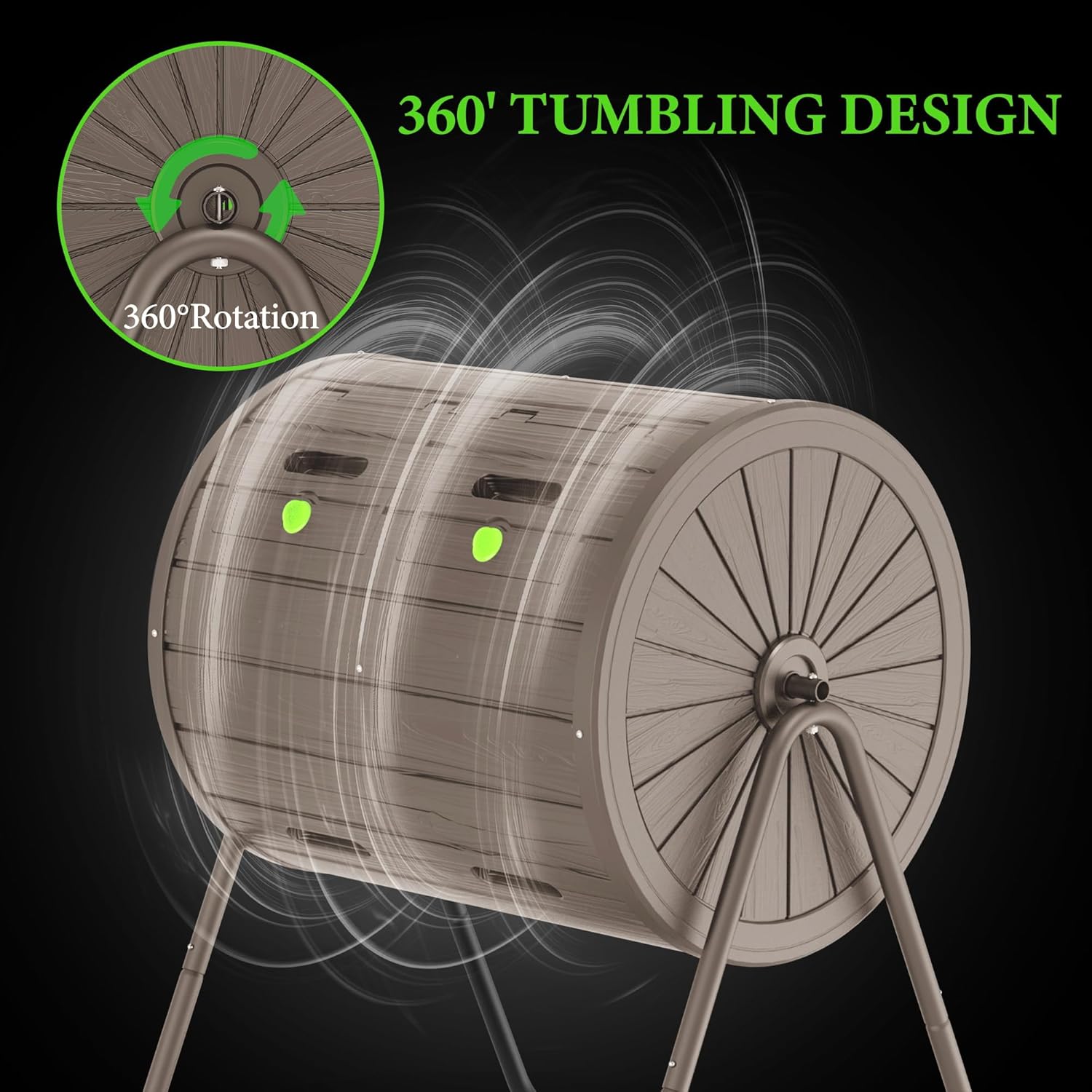 Dual-Chamber Outdoor Compost Tumbler, 37.5-Gallon Efficient Rotating Composter, UV-Resistant and Weatherproof, for Garden, Kitchen, and Yard (Grey)