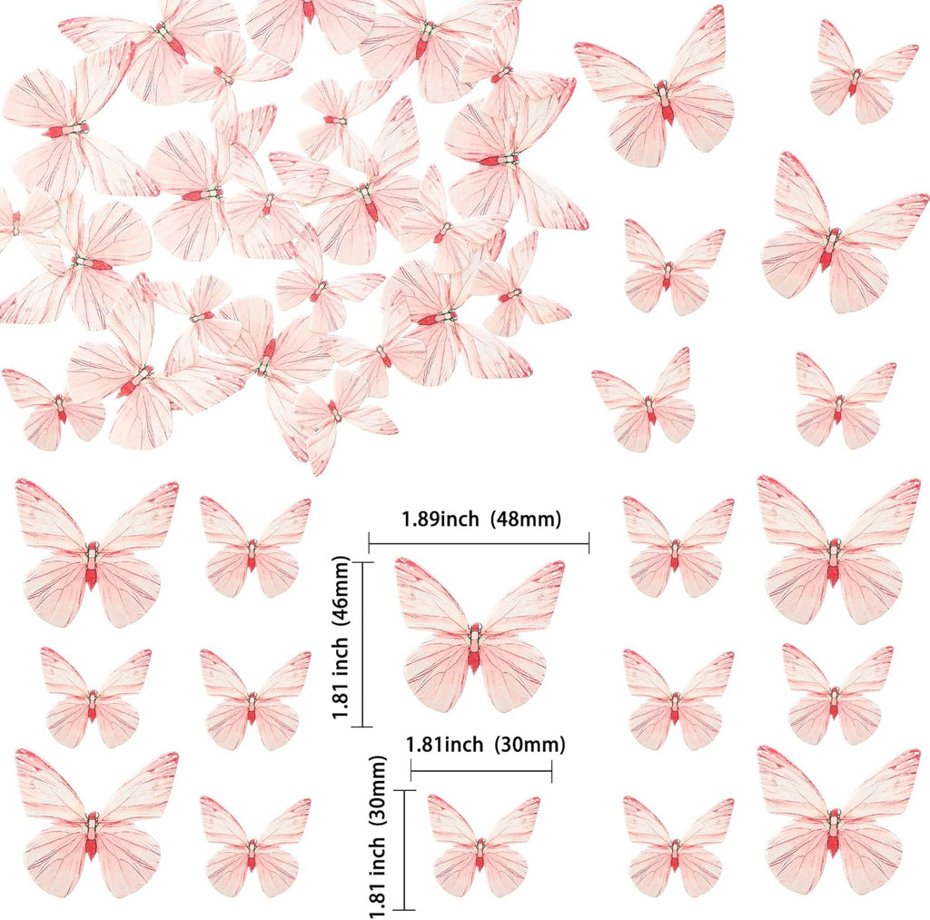 Ephlyn 72Pcs Edible Butterflies for Cake Decorating Pink Butterfly Cake Decorations Pink Butterflies Cupcake Toppers for Wedding Birthday Anniversary Flower Themed Party Supplies