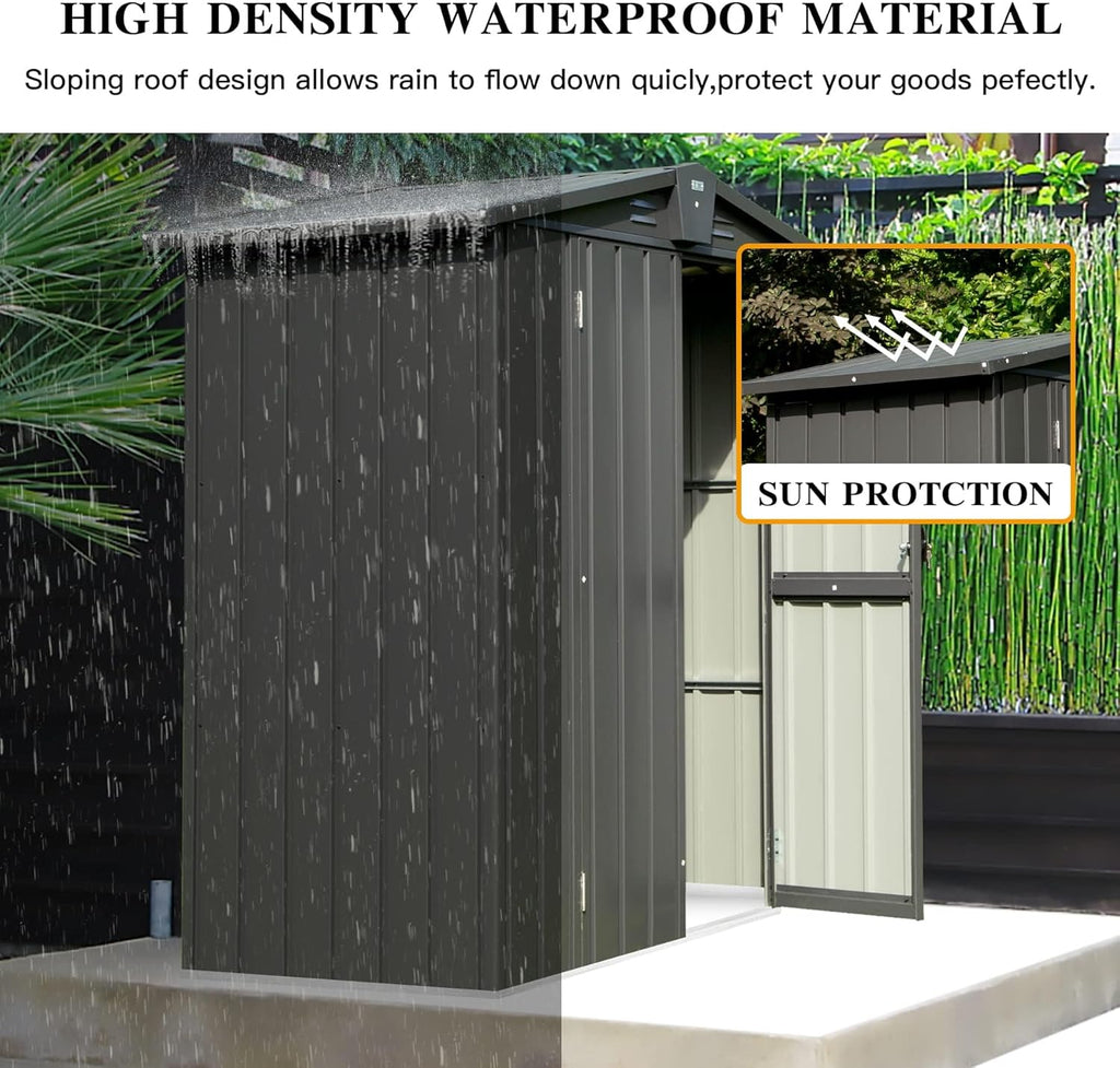 Domi Outdoor Storage Shed 5.7' x 3’, Metal Garden Shed with Galvanized Steel Frame for Bike, Tools, Lawn Mowers, Pool Toys, Outdoor Storage Cabinet with Lockable Door for Garden Lawn Patio (Dark Grey)