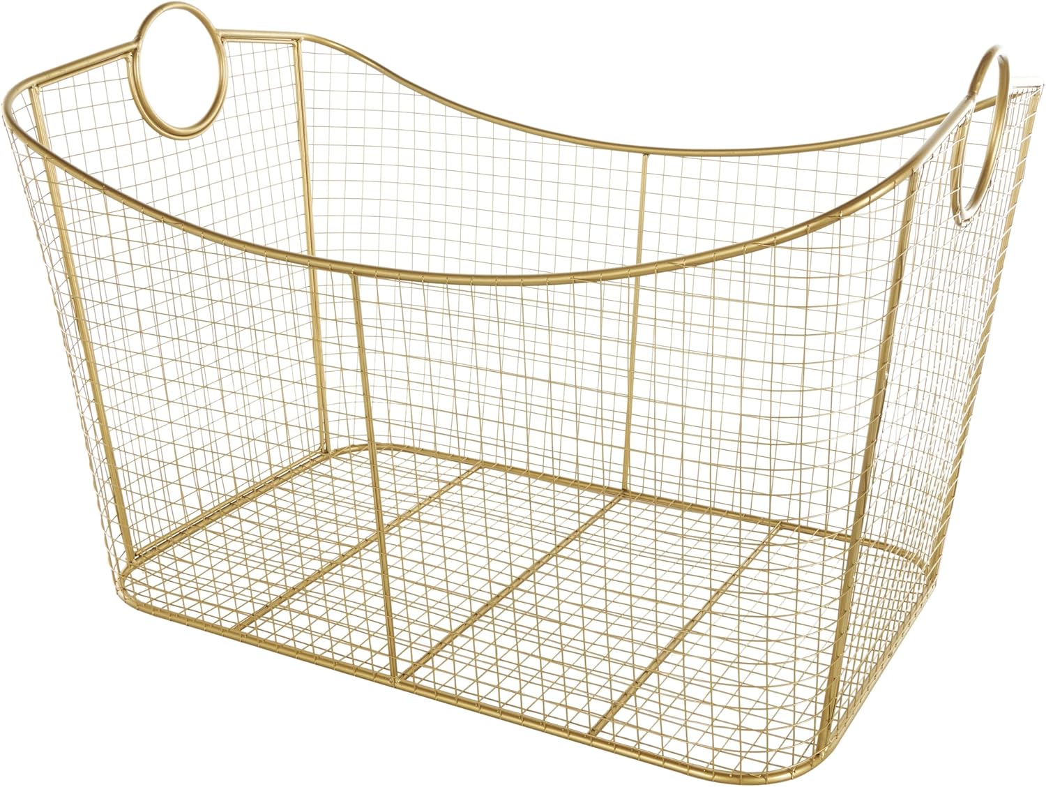 Deco 79 Metal Geometric Decorative and Functional Storage Basket Wire Grid Basket Organizer with Curved Edges Ring Handles, Basket for Storage 30" x 20" x 20", Gold