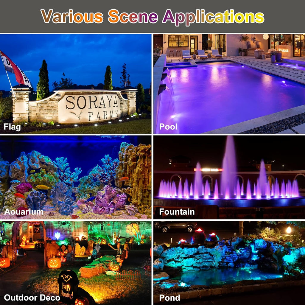 RGB Pond Lights with Timer, LED Underwater Submersible Colorful Landscape Spotlights, 98ft Remote Control IP68 Waterproof Fountain Lights for Fish Aquarium Tank Garden Yard Pool (Set of 2)