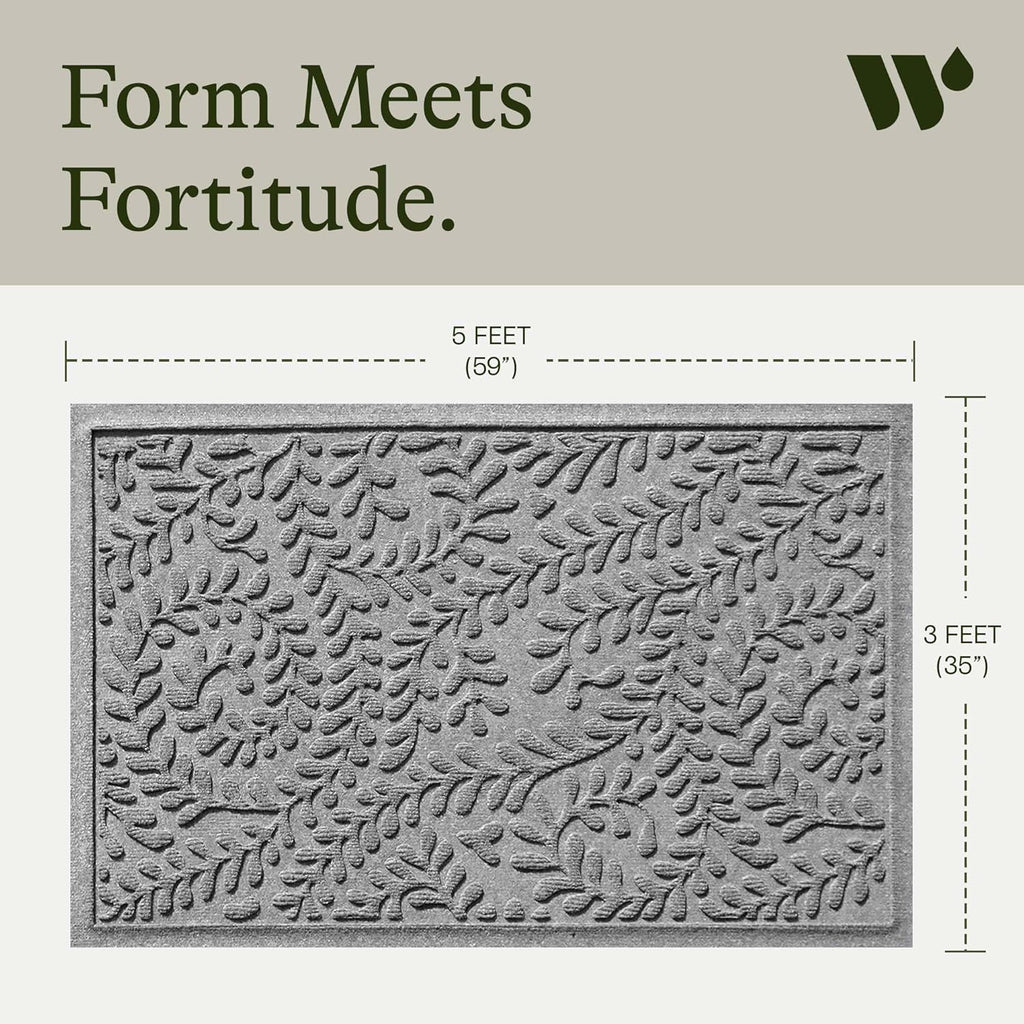 WaterHog Indoor/Outdoor Door Mat, 3' x 5' Made in USA, Durable & Skid-Resistant Front Door Rug, Decorative, Water-Trapping & Heavy-Duty Entryway Floor Mat For Your Home, Boxwood Collection Medium Grey