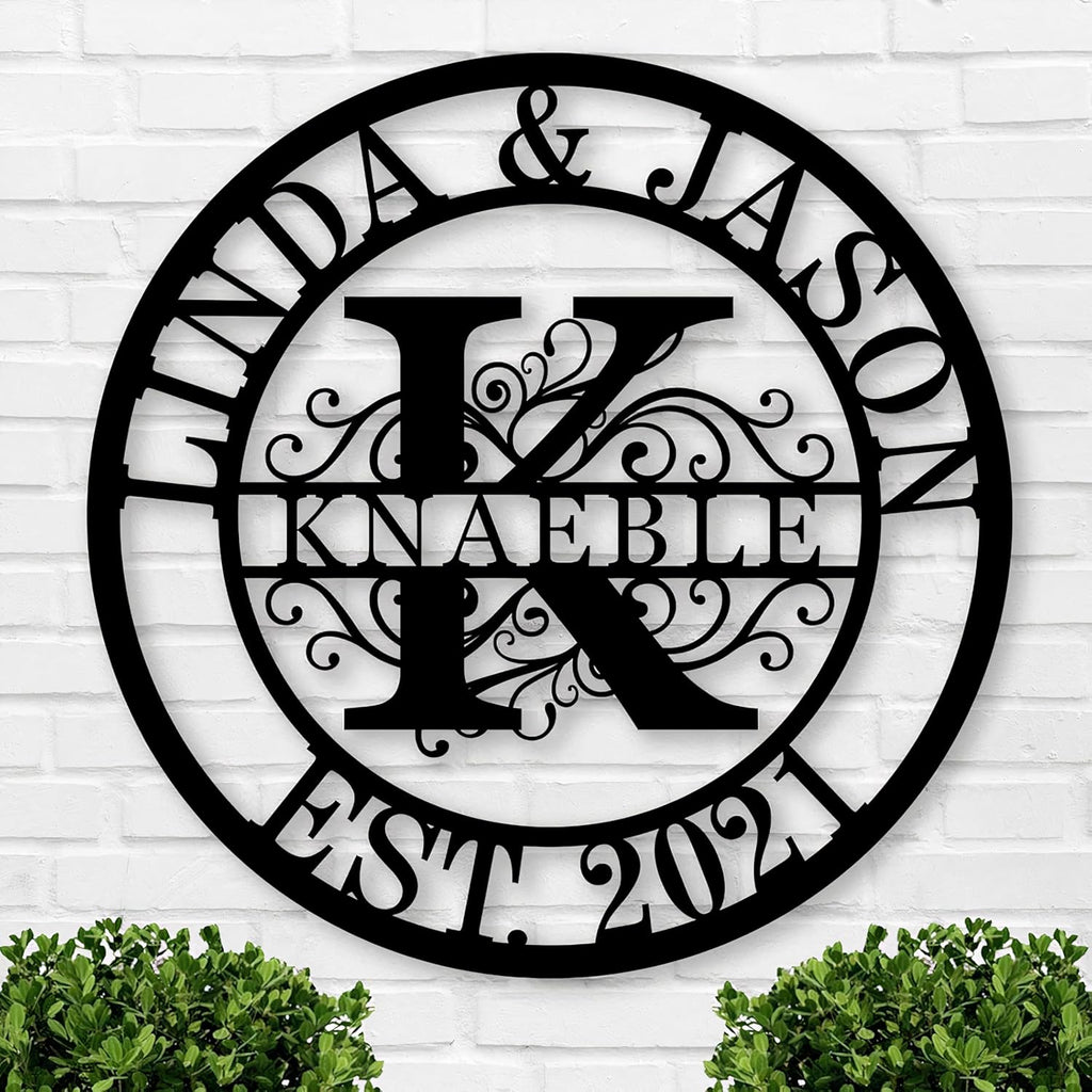 Personalized Metal Name Signs, Split Letter Monogram Wall Decor, Custom Last Name Sign, Family Name Sign for Outdoor, Personalized Wedding Gift, Garden Decor, Metal Wall Art, Housewarming Gift (MonogramDesign_8)