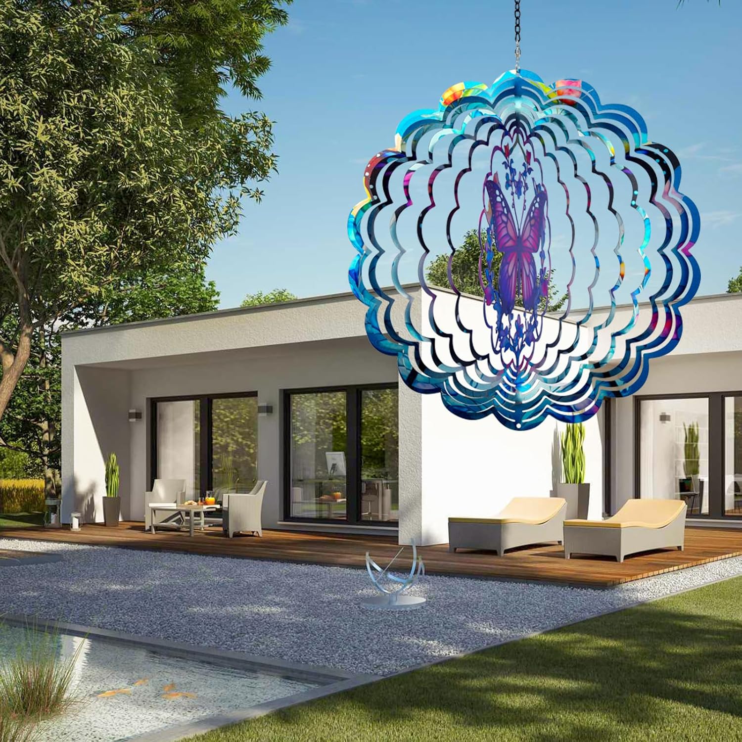 Butterfly Wind Spinners Outdoor - 12 inch Butterflies Outdoor Hanging Wind Sculptures Birthday Gifts for Women, Mom, Grandma, Gardening for Garden Decor for Outside, Patio, Yard, Lawn, Balcony