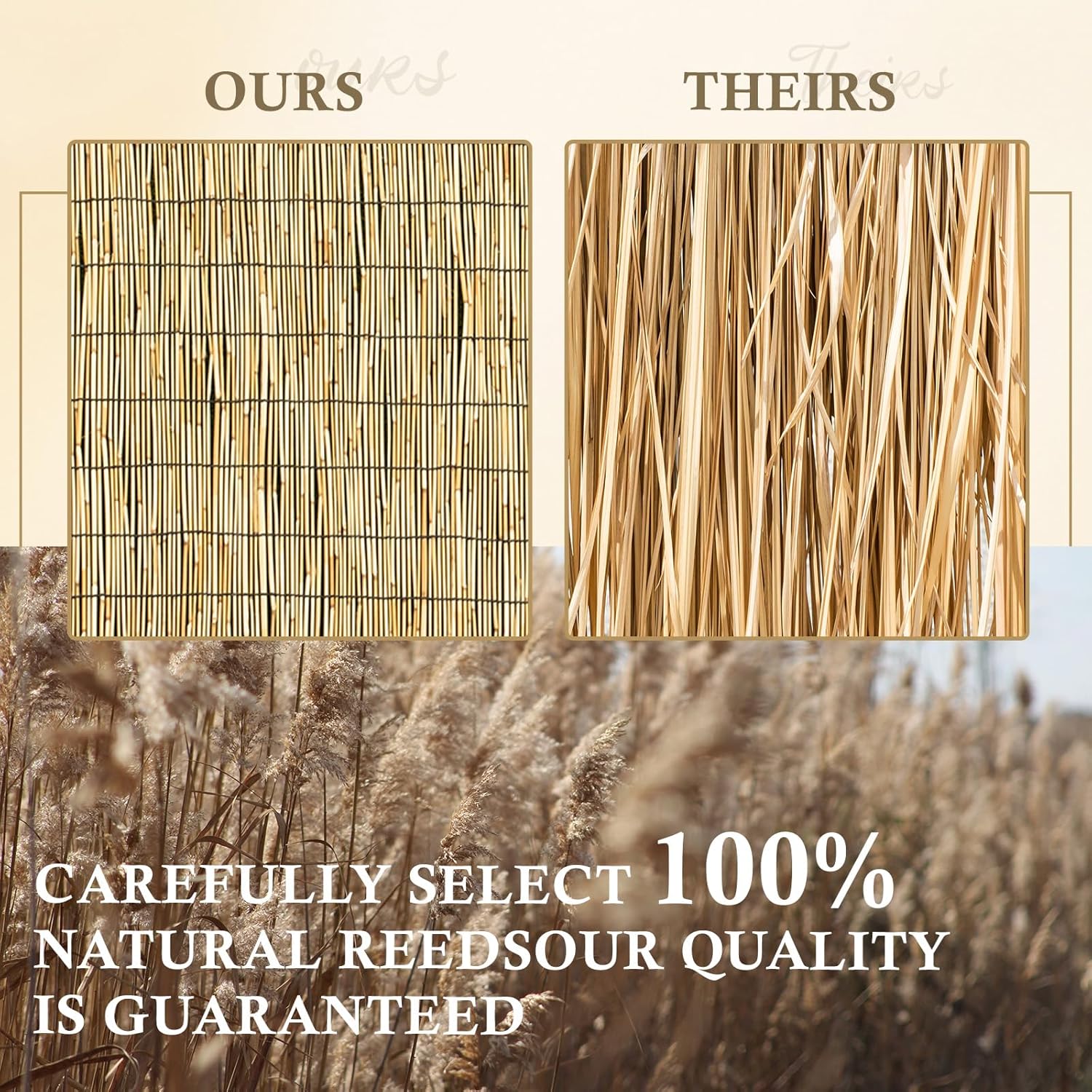 Natural 6FT X 16.4FT Reed Fencing Roll, Balcony Privacy Shade Reed Bamboo Fencing Garden Fence Border, Wind Block Sunshade Fence Screen for Outdoor Yard Patio Flower Bed Edge