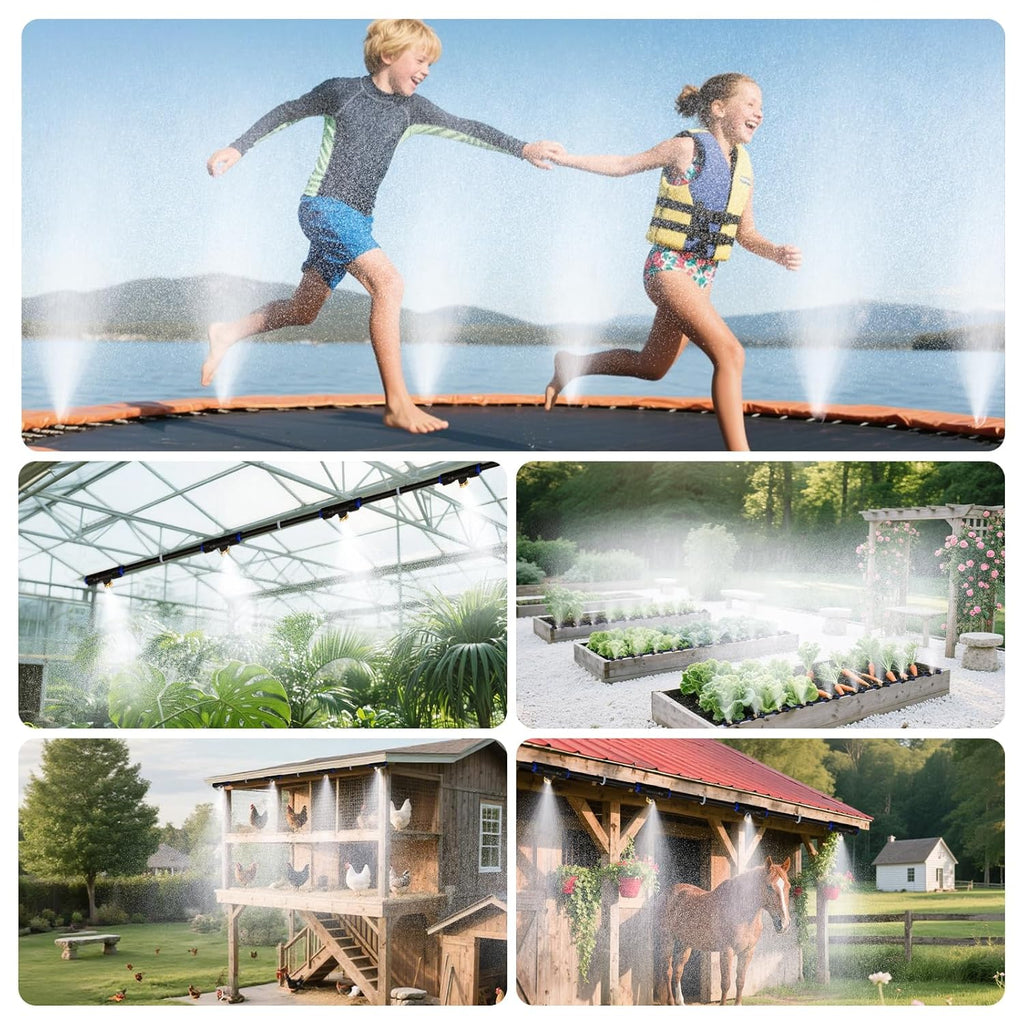 Misting Cooling System 52FT (16M) Misting Line + 18 Brass Mist Nozzles + Brass Adapter(3/4") Outdoor Mister for Patio Backyard Garden Greenhouse Watering Cooling