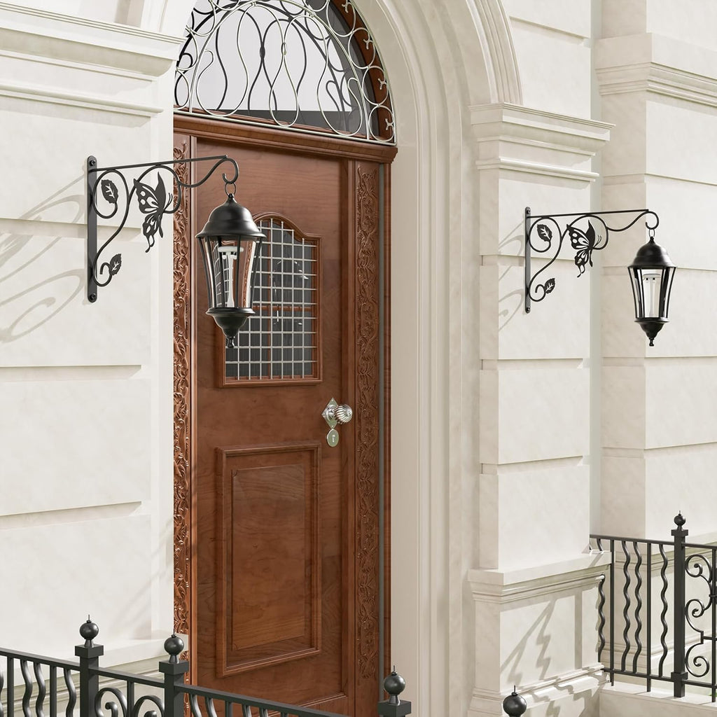 2 Pack Heavy Duty Plant Hooks for Hanging - 12 Inch Metal Wall Hangers Indoor/Outdoor, Sturdy Plant Bracket for Bird Feeders, Planters, Lanterns, Wind Chimes - Patio, Garden, Home Decor (Black)