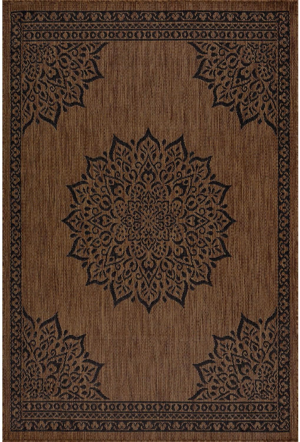 CAMILSON Outdoor Rug, Modern Area Rugs for Indoor and Outdoor Patios, Kitchen and Hallway mats, Washable Porch Deck Outside Carpet (6 x 9, Medallion Nut Brown)