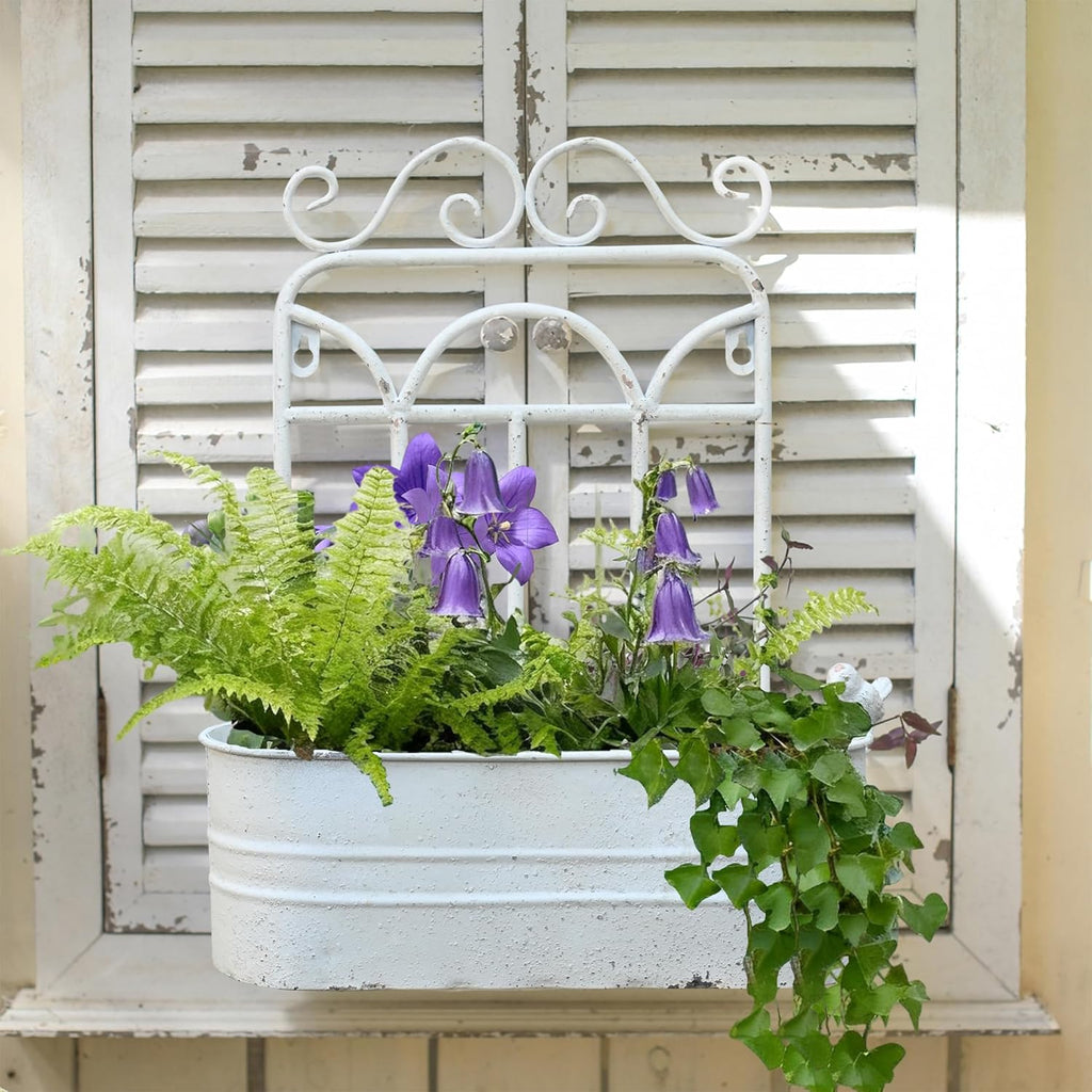 Rustic Metal Wall Planter Country Garden Wall Hanging Mount Vase Pocket Outdoor Vintage Hanging Pot Farmhouse Wall Decor for Plants Flowers (White)