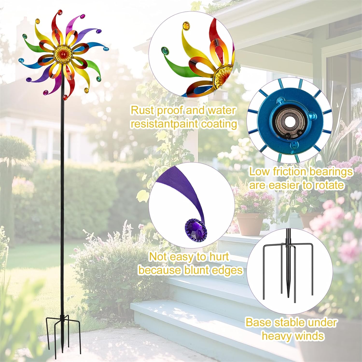 Wind Spinners Outdoor Yard Decoration - Windmill Wind Sculptures & Spinners Metal Yard Art Flower Pinwheels for Garden Patio Lawn Decor