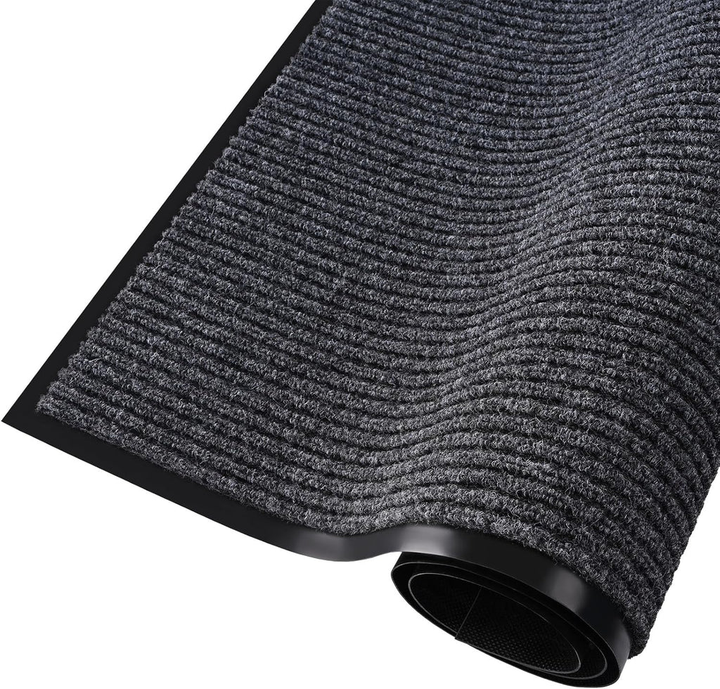Low Profile Rubber Door Mat, 60x35inch, Heavy Duty, Durable Doormat, Indoor and Outdoor, Waterproof, Easy Clean Shoe Scraper, Home Rug Welcome Mats for Entryway, Patio, Porch, Grey