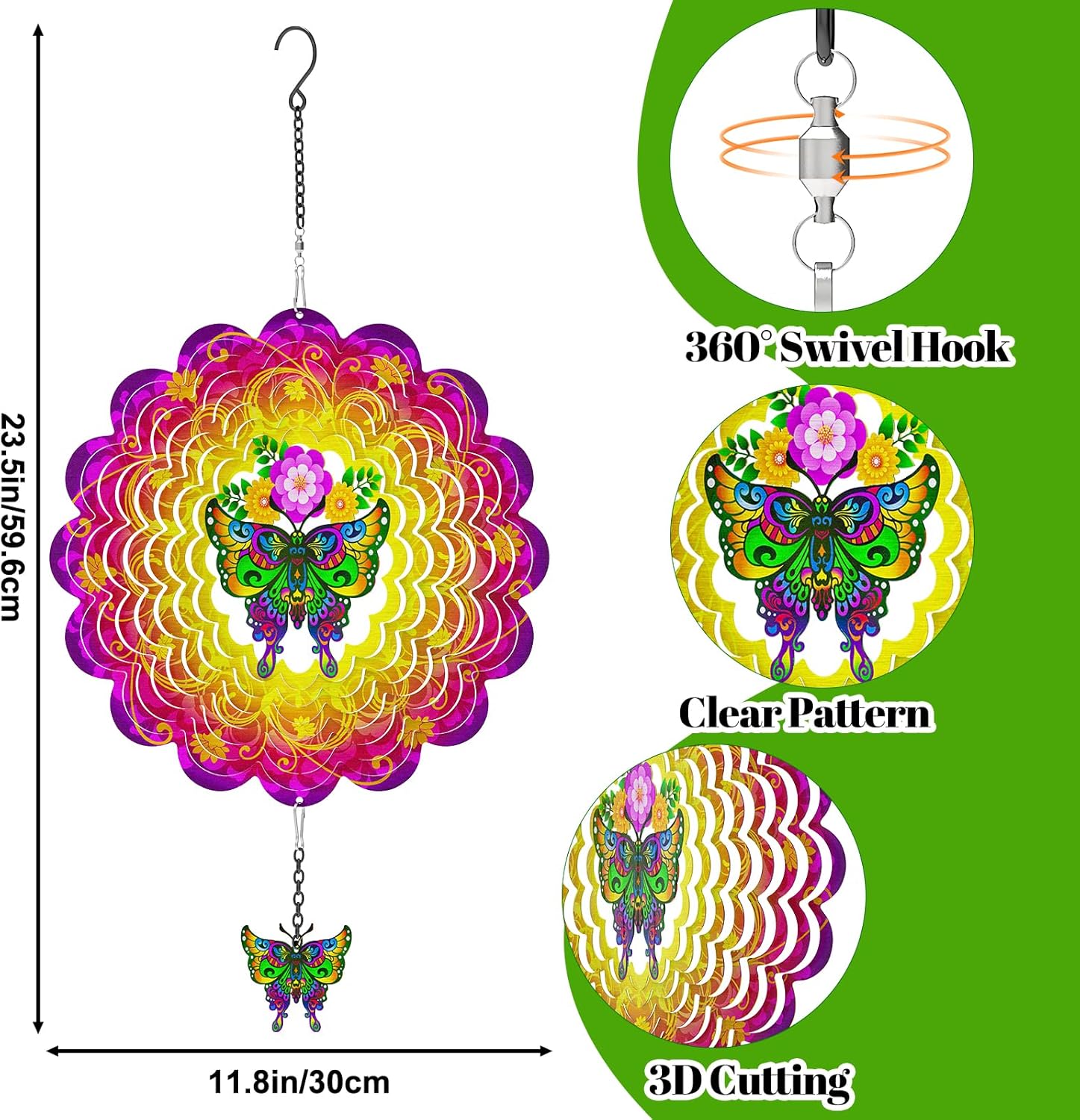 Hanging Butterfly Wind Spinners, Metal Kinetic Wind Spinner 3D Stainless Steel Laser Cut Wind Sculptures for Window Indoor Garden Decor Yard Art (Red)