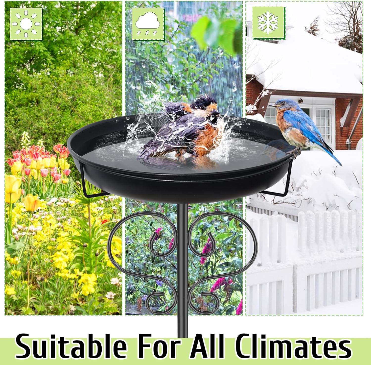 40In Bird Baths for Outdoors, Metal Birdbath Birdfeeder with Heavy Duty 5 Prong Stake, Vintage Detachable Bird Bath Water Feeder Bowl for Garden Yard Lawn Decor Black
