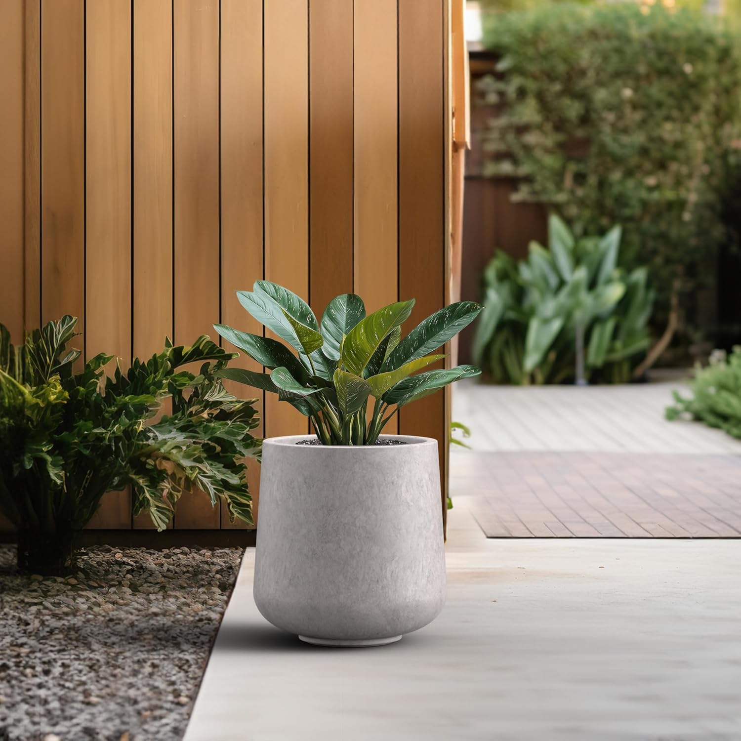 Kante 11.6" Dia Round Concrete Planter, Outdoor Indoor Large Plant Pots Containers with Drainage Hole and Rubber Plug for Home Garden Patio, Light Gray
