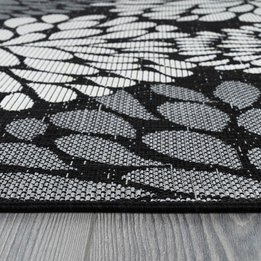 Beverly Rug Outdoor Rug 9x12 Modern Exotic Tropical Leaf Area Rugs for Indoor and Outdoor Patio Deck Porch Garden Water Resistant Washable Outside Carpet (9 x 12 Dark Gray)