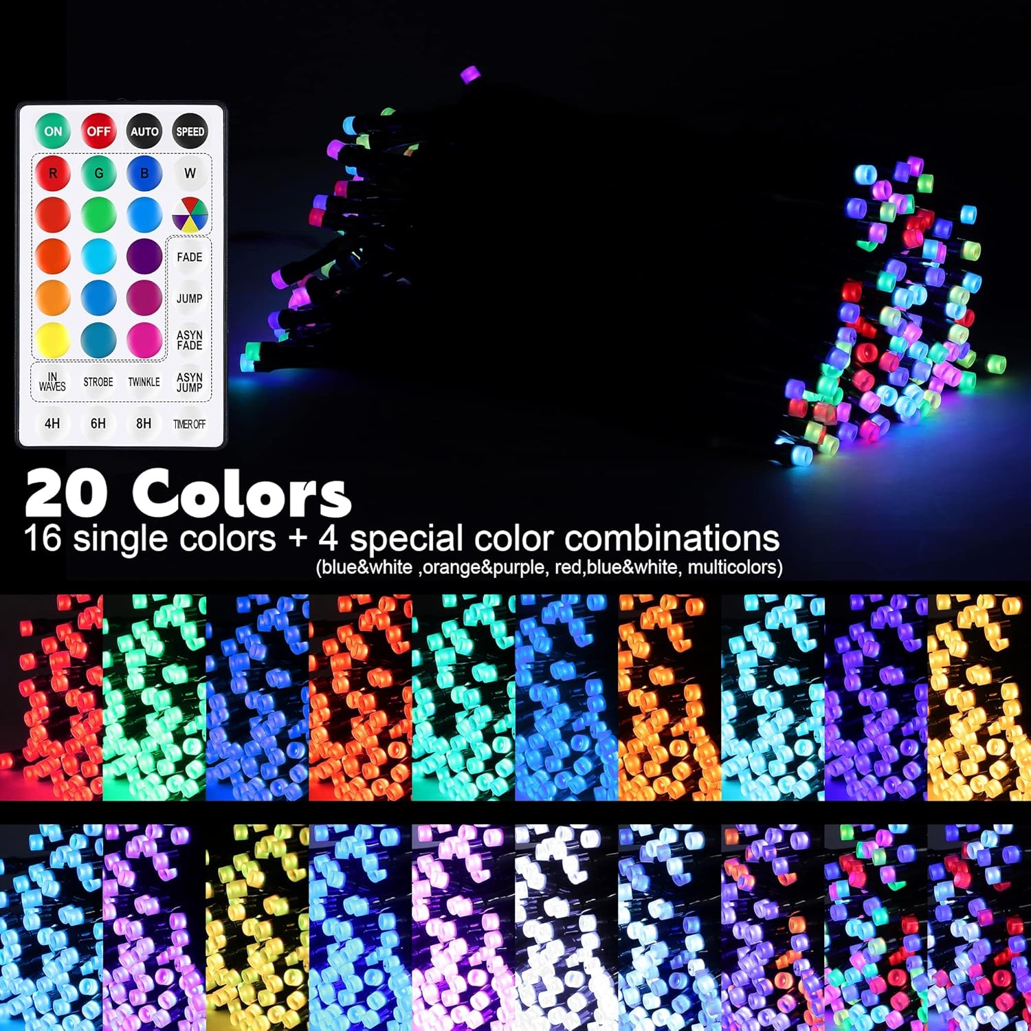 weillsnow Color Changing Christmas Lights, 66ft 200 LED RGB String Lights with Remote & Timer, Fairy Lights for Indoor Outdoor Xmas Tree Party Wedding Christmas Decorations