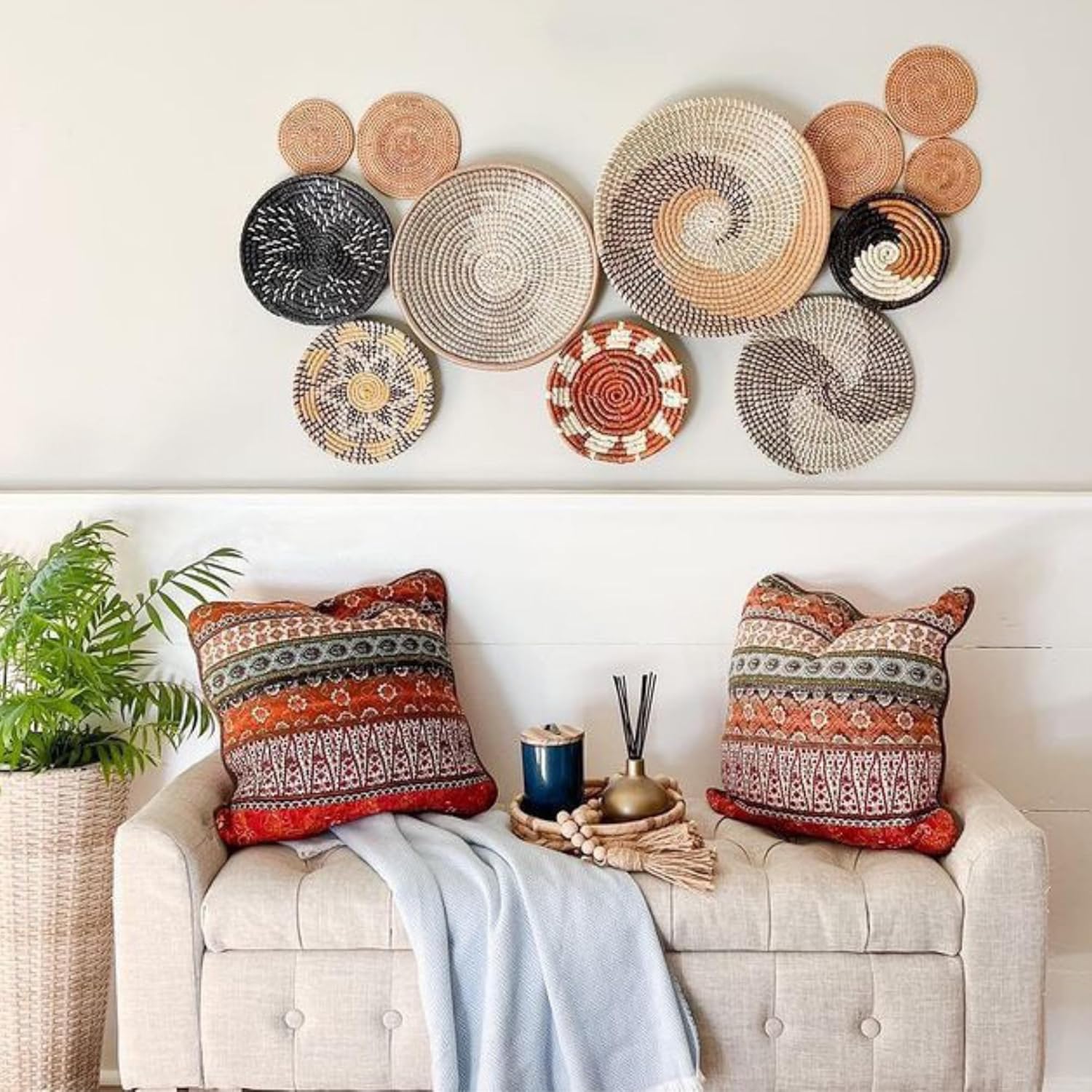 Wall Basket Decor, Boho Wall Hangings, Decorative Baskets for Home, Boho Basket Wall Decor Set, Hanging Basket Wall, Woven Basket Set