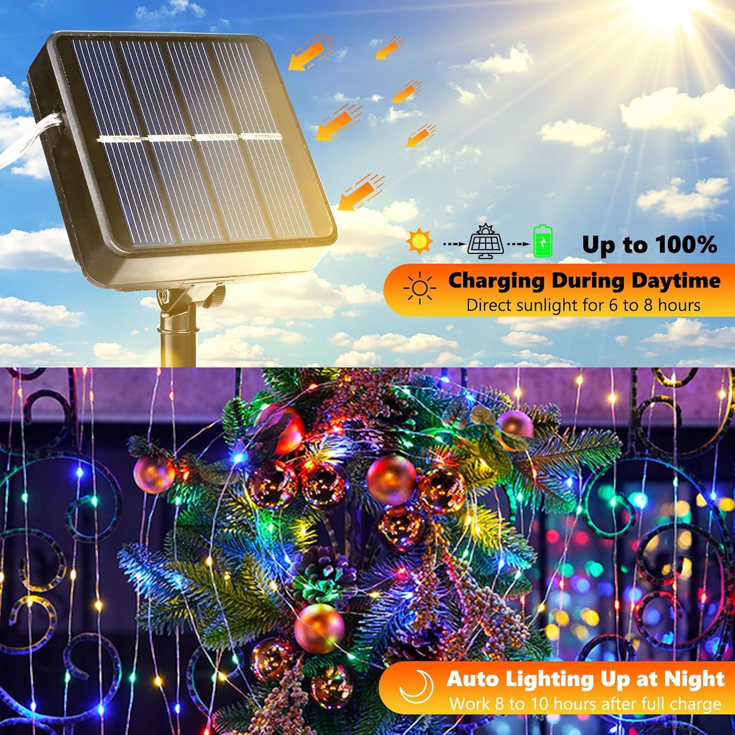 Joomer Solar Fairy Lights, 4-Pack Total 104FT 320LED Solar String Lights Outdoor Waterproof 8 Lighting Modes for Fence Party Garden Patio Yard Home Holiday Tree Outdoor Decoration (Multicolor)