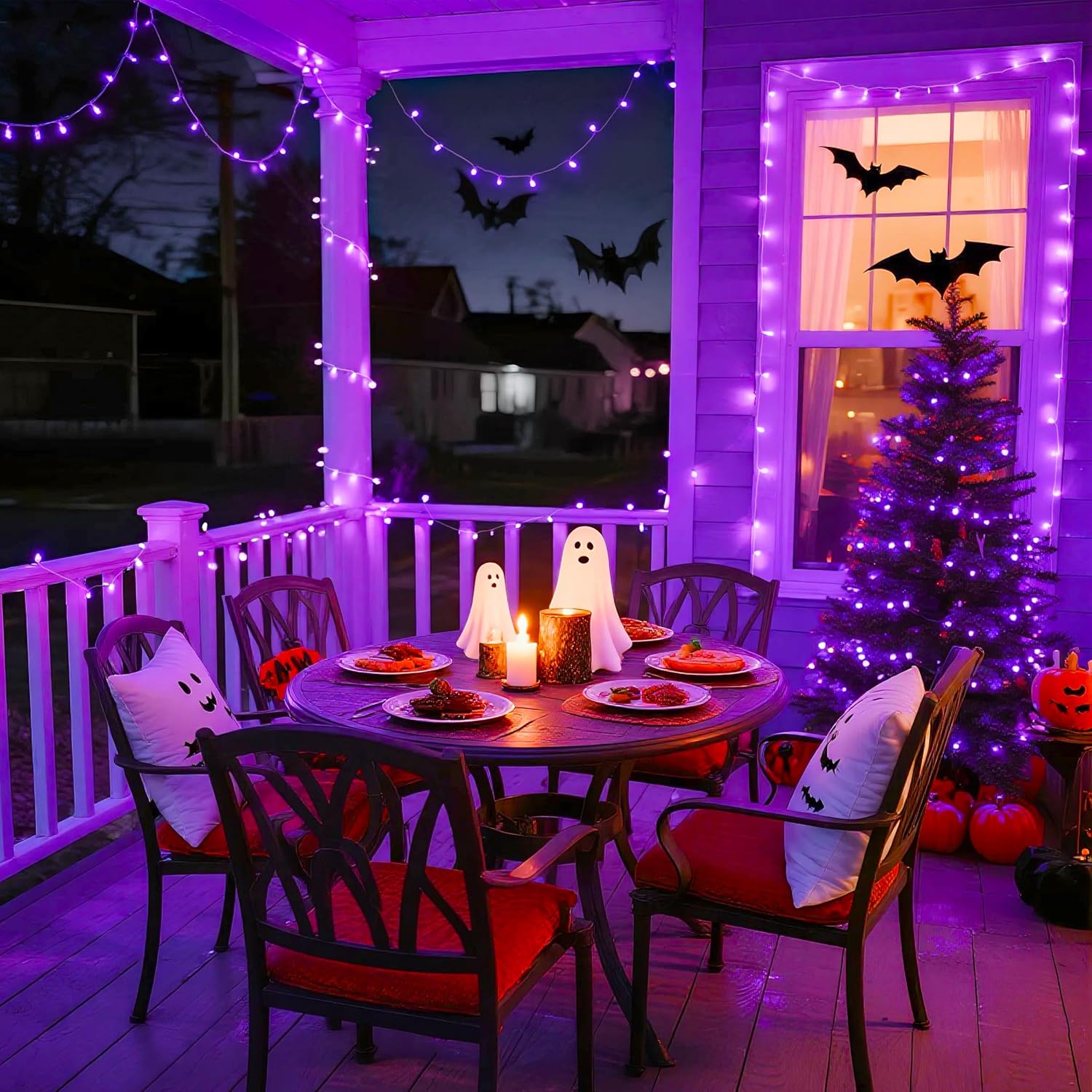 JMEXSUSS Connectable 100 LED Purple Halloween Lights Indoor, 8 Modes Plug in Purple Christmas String Lights Clear Wire, 33ft Christmas Tree Light Outdoor for Halloween Tree, Garden, Bedroom