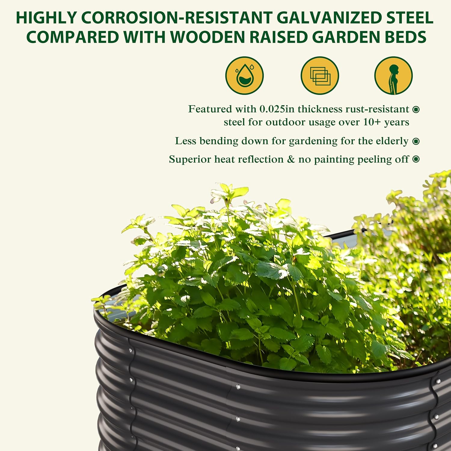 MUPATER 6x3x2FT Raised Garden Bed Outdoor for Vegetables, 9-in-1 Galvanized Steel Planter Box with 2 Support Rods, 24''H Modular Garden Bed Kit Oval for Herbs and Flowers, Garden, Gray