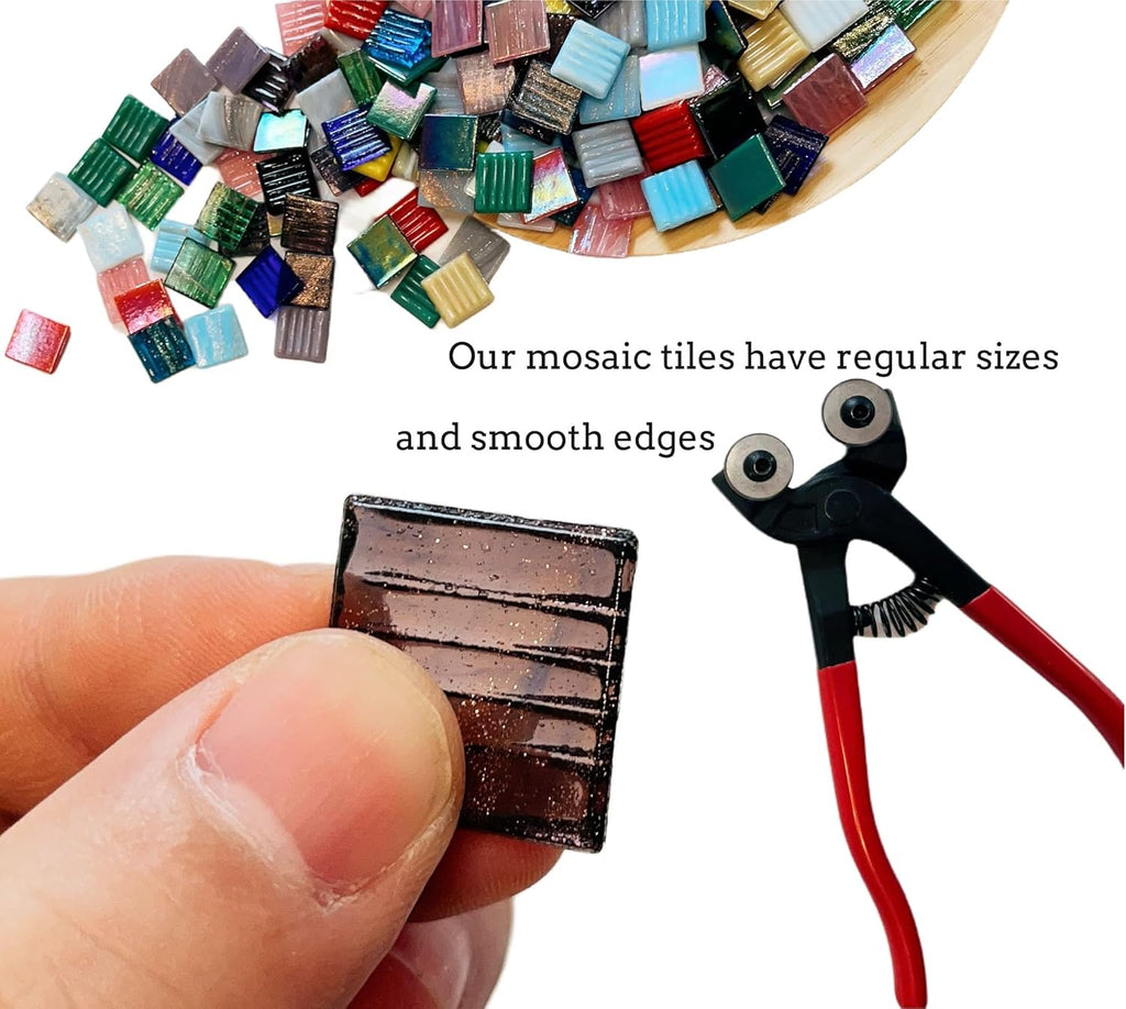 SMEIINIK 1.5 lb Bulk Mosaic Tiles for Crafts, Consisting of a Mix of Iridescent Mosaic Tiles and Gold-Textured Glass Mosaic Tiles, 3/4-Inch Square Mosaic Glass Pieces (240pcs, Multicolor), HT001