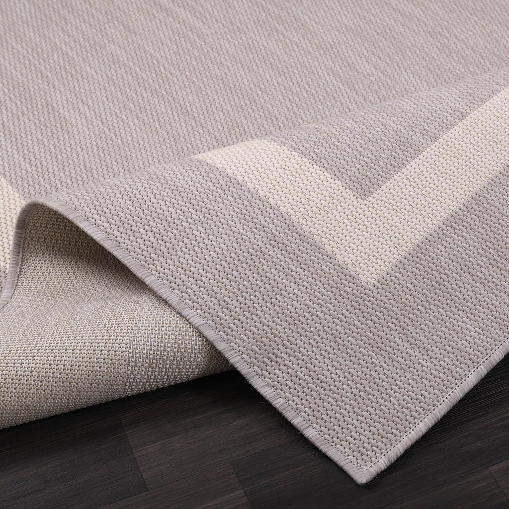 Bordered Outdoor Rug 5x7 Washable Outside Carpet for Indoor Patio Porch Waterproof Easy Cleaning Non Shedding Area Rugs Gray 5 x 7