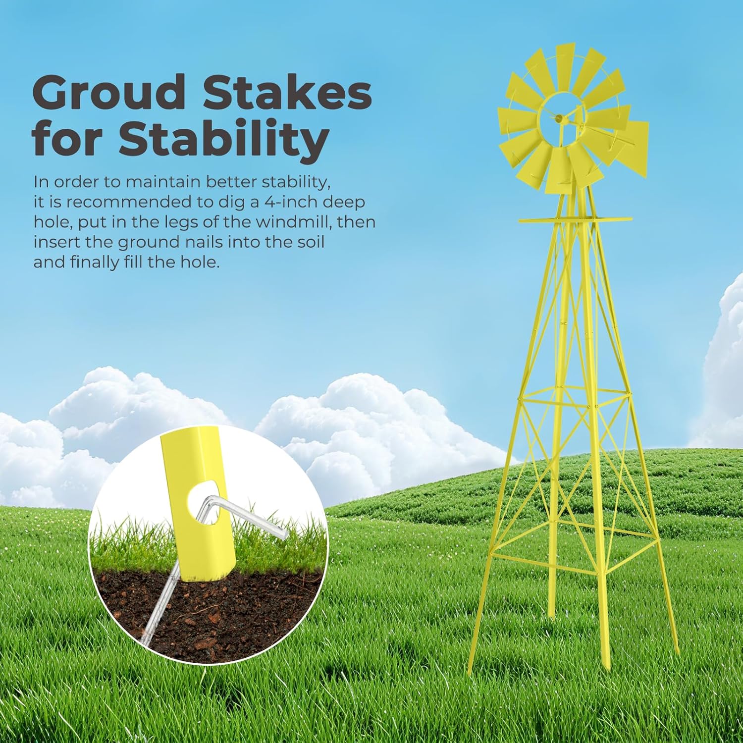 Outvita 8FT Ornamental Windmill for Yard, Heavy Duty Durable Metal Weather Vane Garden Decoration Weather Resistant for Garden, Farm, Seaside